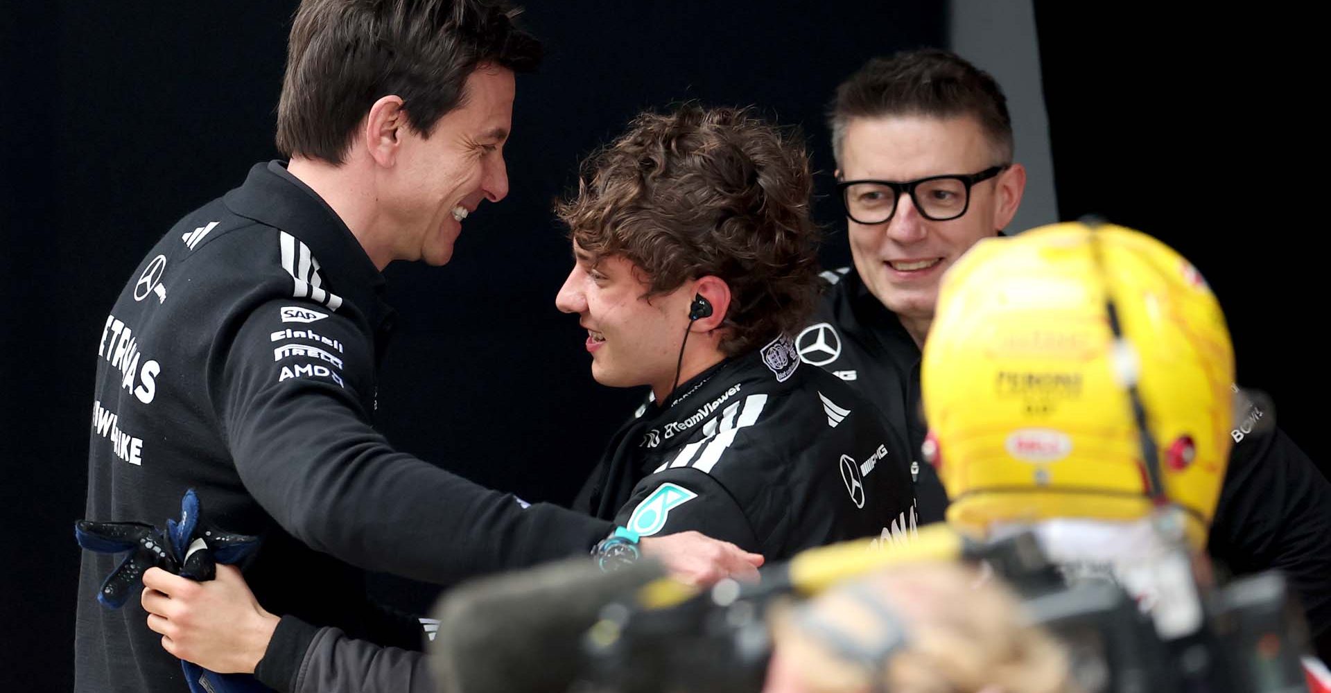 Chinese Grand Prix, Sunday, Getty Images SHANGHAI, CHINA - MARCH 15: Toto Wolff, Executive Director of Mercedes AMG Petronas F1 Team and Race winner Andrea Kimi Antonelli of Italy and Mercedes AMG Petronas F1 Team celebrate in parc ferme during the F1 Grand Prix of China at Shanghai International Circuit on March 15, 2026 in Shanghai, China. (Photo by Dom Gibbons/LAT Images)