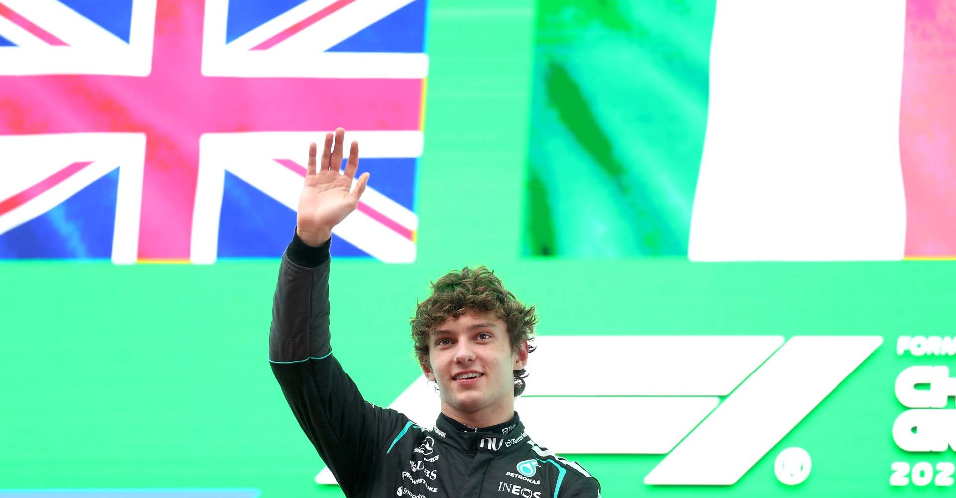 Chinese Grand Prix, Sunday, Getty Images SHANGHAI, CHINA - MARCH 15: Race winner Andrea Kimi Antonelli of Italy and Mercedes AMG Petronas F1 Team waves on the drivers parade during the F1 Grand Prix of China at Shanghai International Circuit on March 15, 2026 in Shanghai, China. (Photo by Dom Gibbons/LAT Images)