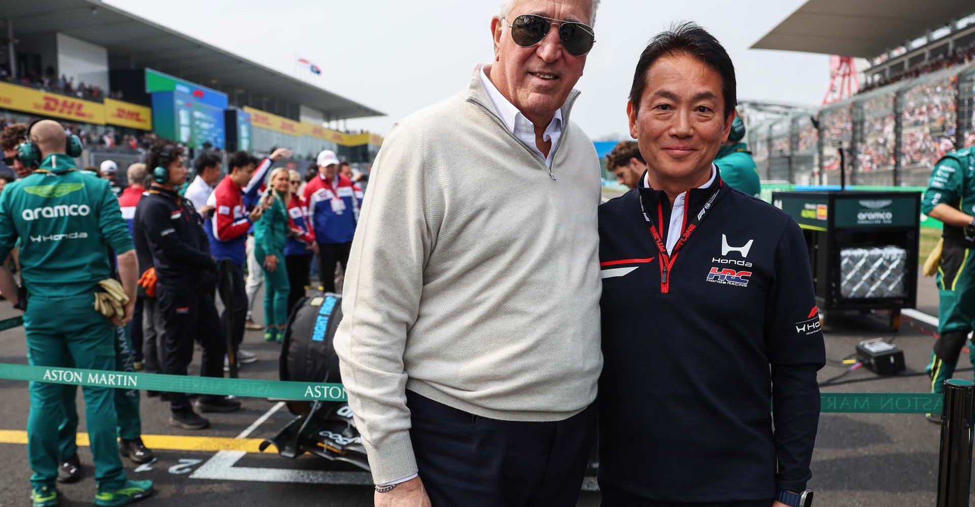 SUZUKA, JAPAN - MARCH 29: Lawrence Stroll, Owner of Aston Martin F1 Team and Koji Watanabe, President, CEO and Representative Director of Honda Racing Corporation pose for a photo on the grid during the F1 Grand Prix of Japan at Suzuka Circuit on March 29, 2026 in Suzuka, Japan. (Photo by Alastair Staley/LAT Images)
2268404555
Color Image, Horizontal, sport, motorsport, formula one racing