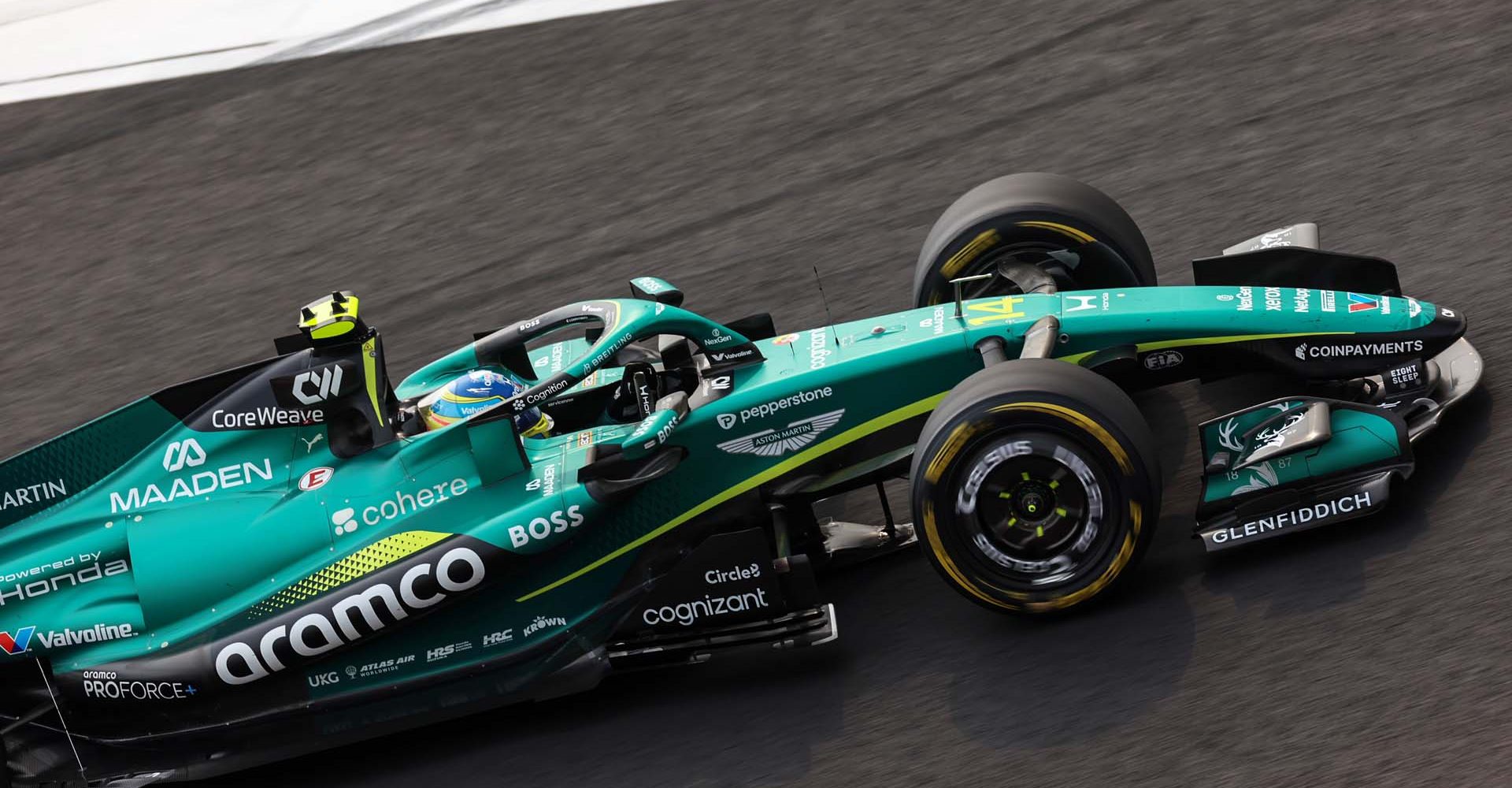 SUZUKA, JAPAN - MARCH 29: Fernando Alonso of Spain driving the (14) Aston Martin F1 Team AMR26 Honda on track during the F1 Grand Prix of Japan at Suzuka Circuit on March 29, 2026 in Suzuka, Japan. (Photo by Alastair Staley/LAT Images)2268870945Color Image, Horizontal, sport, motorsport, formula one racing