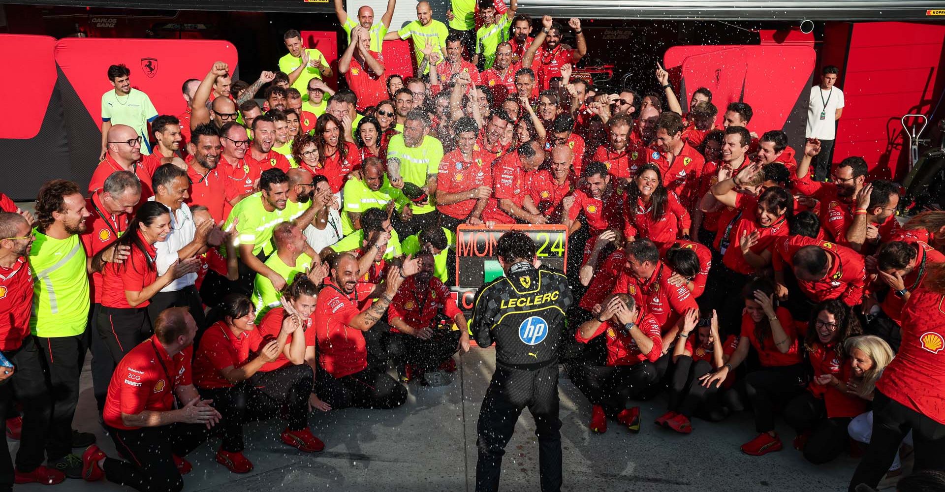 Scuderia Ferrari team celebration during the Formula 1 Pirelli Gran Premio d’Italia 2024, Italian Grand Prix 2024, 16th round of the 2024 Formula One World Championship from August 30 to September 1, 2024 on the Autodromo Nazionale Monza, in Monza, Italy - Photo Florent Gooden / DPPI