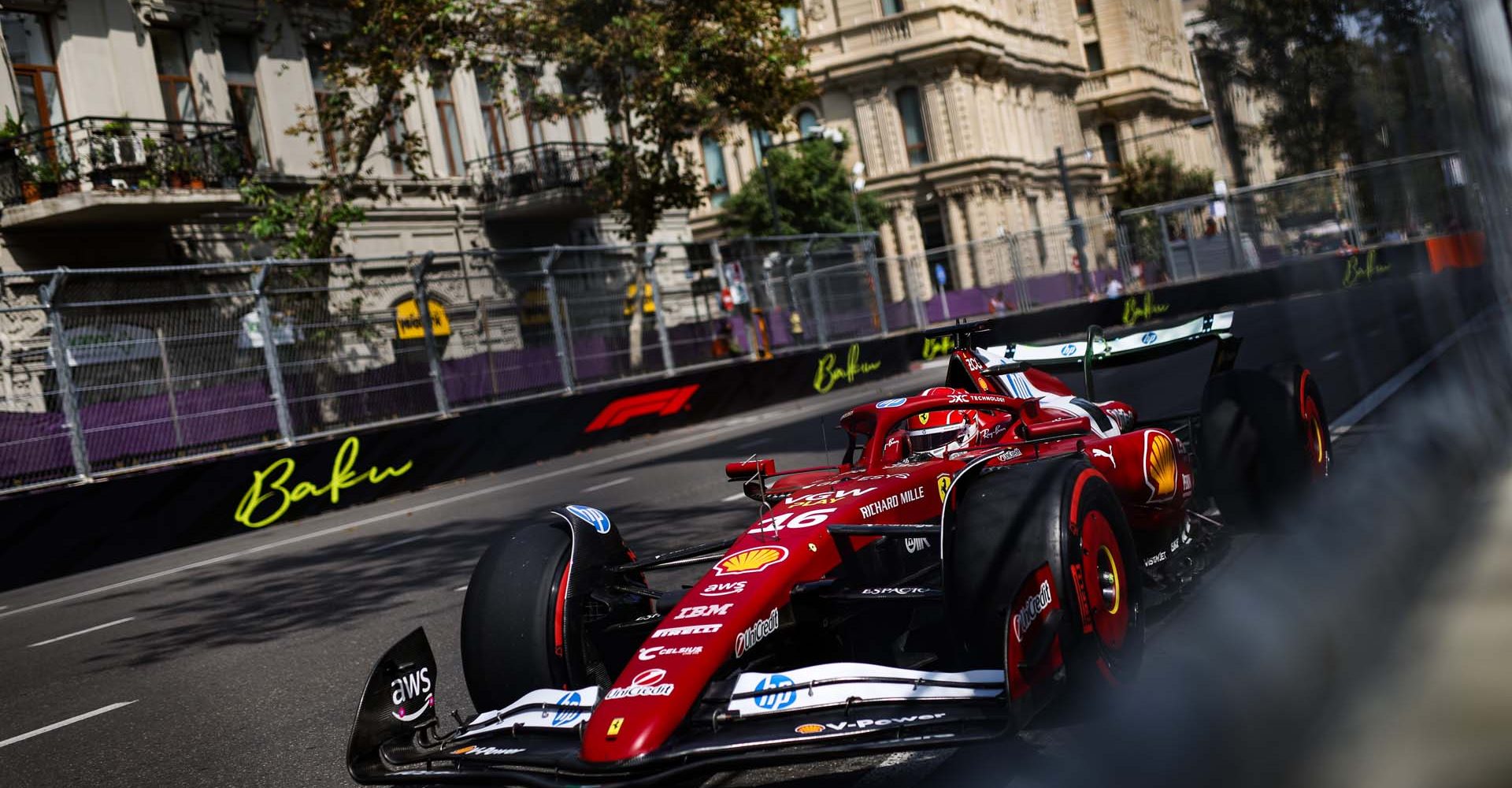16 LECLERC Charles (mco), Scuderia Ferrari SF-25, action during the 2025 Formula 1 Qatar Airways Azerbaijan Grand Prix, 17th round of the 2025 FIA Formula One World Championship from September 19 to 21, 2025 on the Baku City Circuit, in Baku, Azerbaijan - Photo Florent Gooden / DPPI