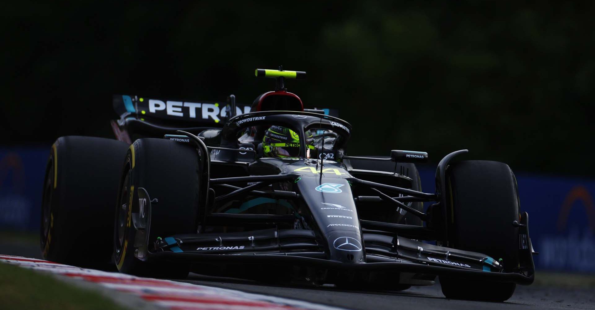 HUNGARORING, HUNGARY - JULY 21: Sir Lewis Hamilton, Mercedes F1 W14 during the Hungarian GP at Hungaroring on Friday July 21, 2023 in Budapest, Hungary. (Photo by Steven Tee / LAT Images)