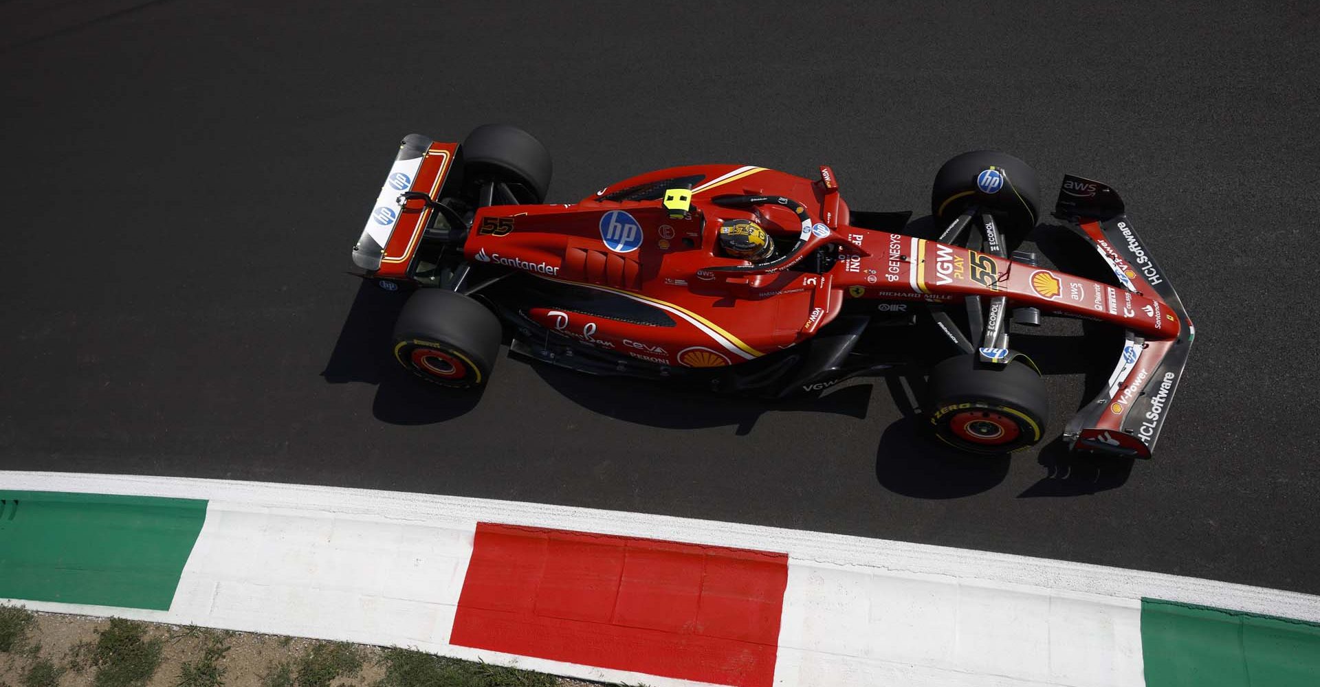 AUTODROMO NAZIONALE MONZA, ITALY - AUGUST 30: Carlos Sainz, Ferrari SF-24 during the Italian GP at Autodromo Nazionale Monza on Friday August 30, 2024 in Monza, Italy. (Photo by Zak Mauger / LAT Images)