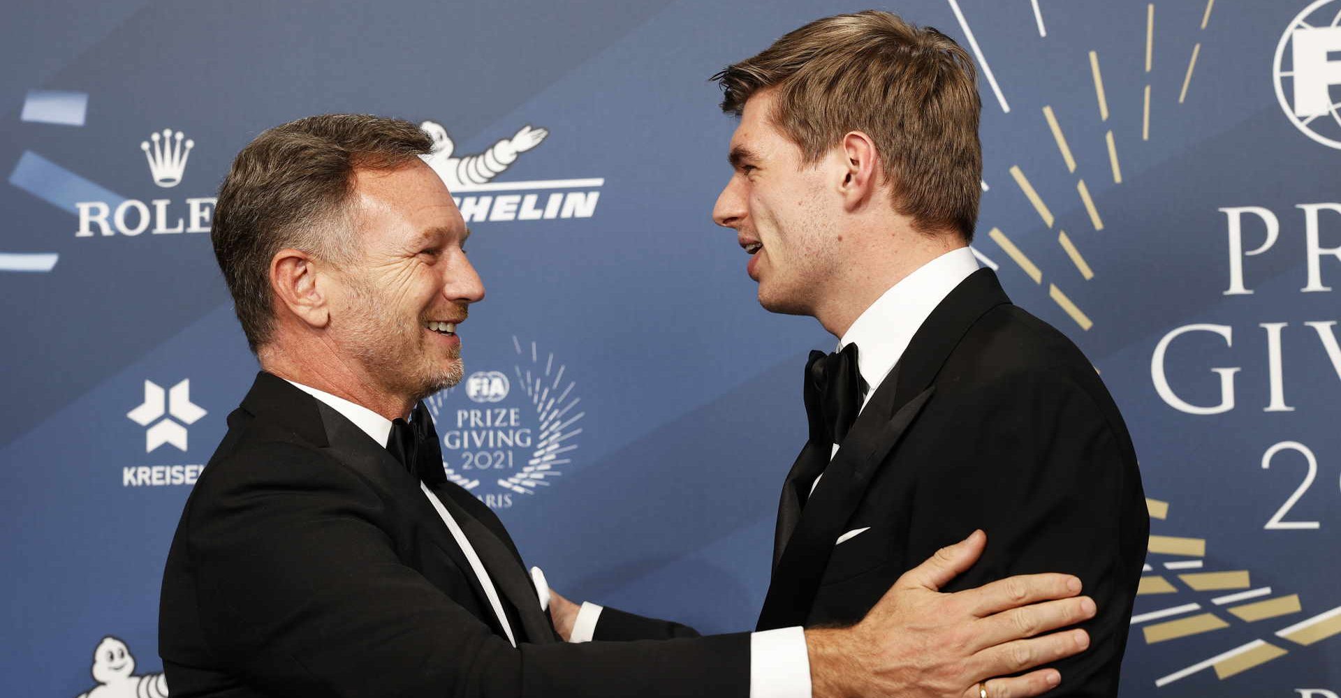 Horner Christian with Verstappen Max (nld), Winner of the FIA Formula One World Championship for Drivers, portrait during the 2021 FIA Prize Giving Ceremony, at the Carrousel du Louvre, on December 16 in Paris, France - Photo Frédéric Le Floch / DPPI