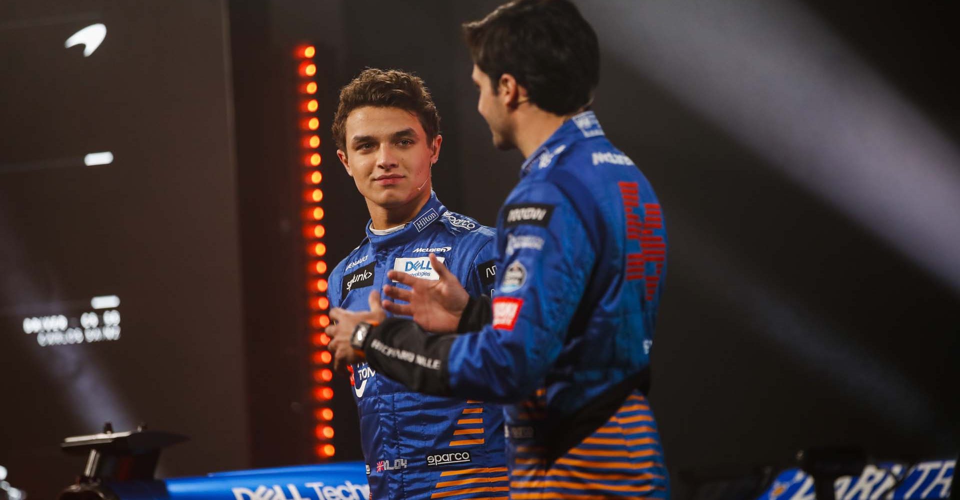 Lando Norris and Carlos Sainz at the MCL35 launch. 13 February 2020