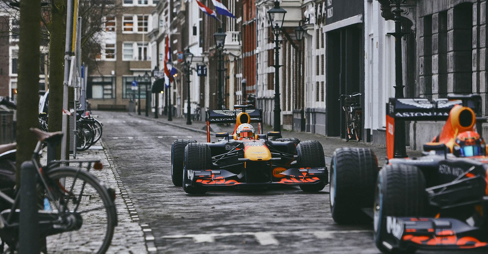 Max Verstappen and Alexander Albon perform during The Dutch Road Trip in The Hague, Netherlands on January 27, 2020 // Rob Smalley / Red Bull Content Pool // AP-23W2NCS4D1W11 // Usage for editorial use only //