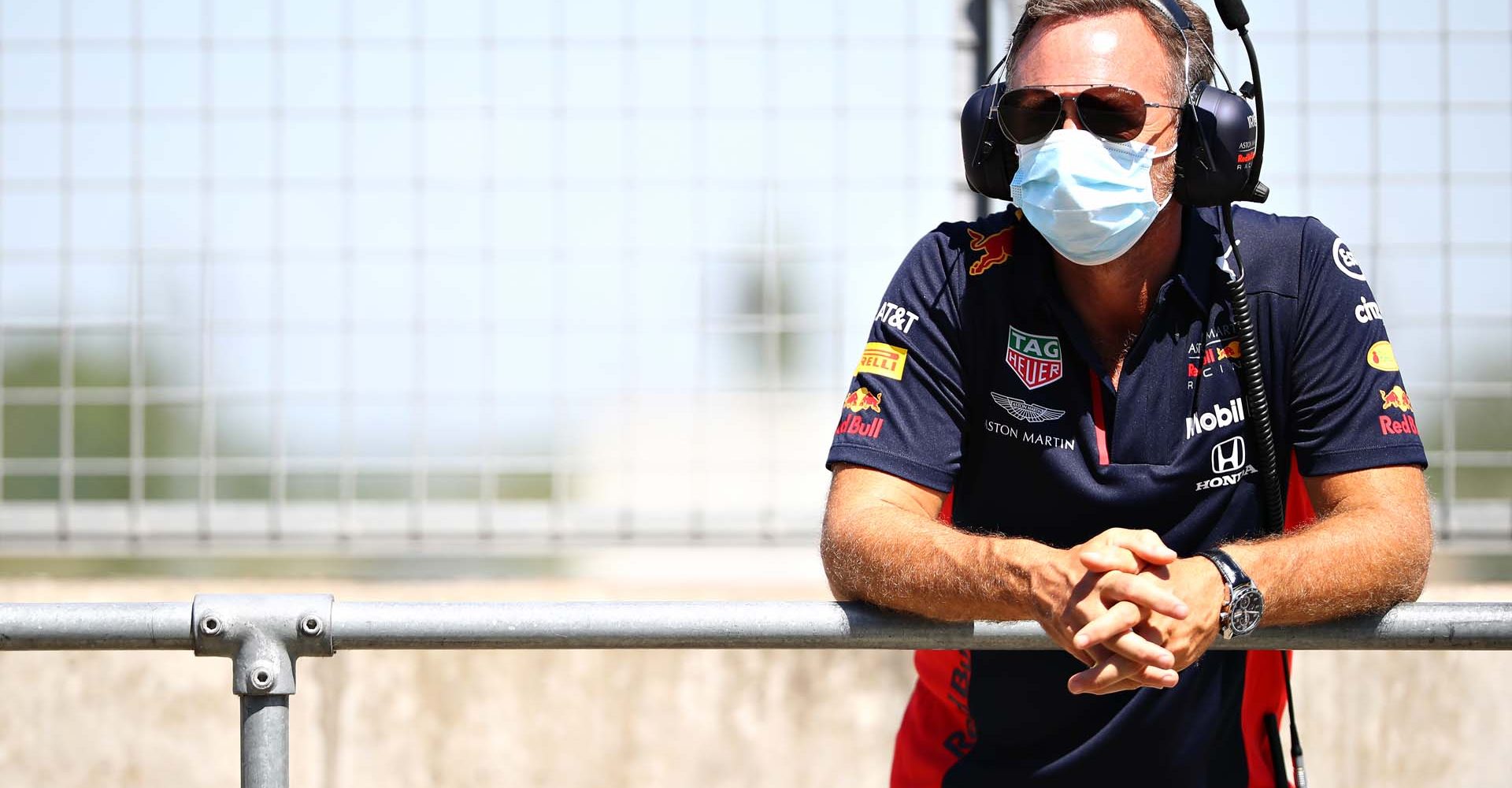 NORTHAMPTON, ENGLAND - JUNE 25: Red Bull Racing Team Principal Christian Horner looks on in the Pitlane during the Red Bull Racing RB16 Filming Day at Silverstone Circuit on June 25, 2020 in Northampton, England. (Photo by Mark Thompson/Getty Images) // Getty Images / Red Bull Content Pool  // AP-24EED7EFH1W11 // Usage for editorial use only //