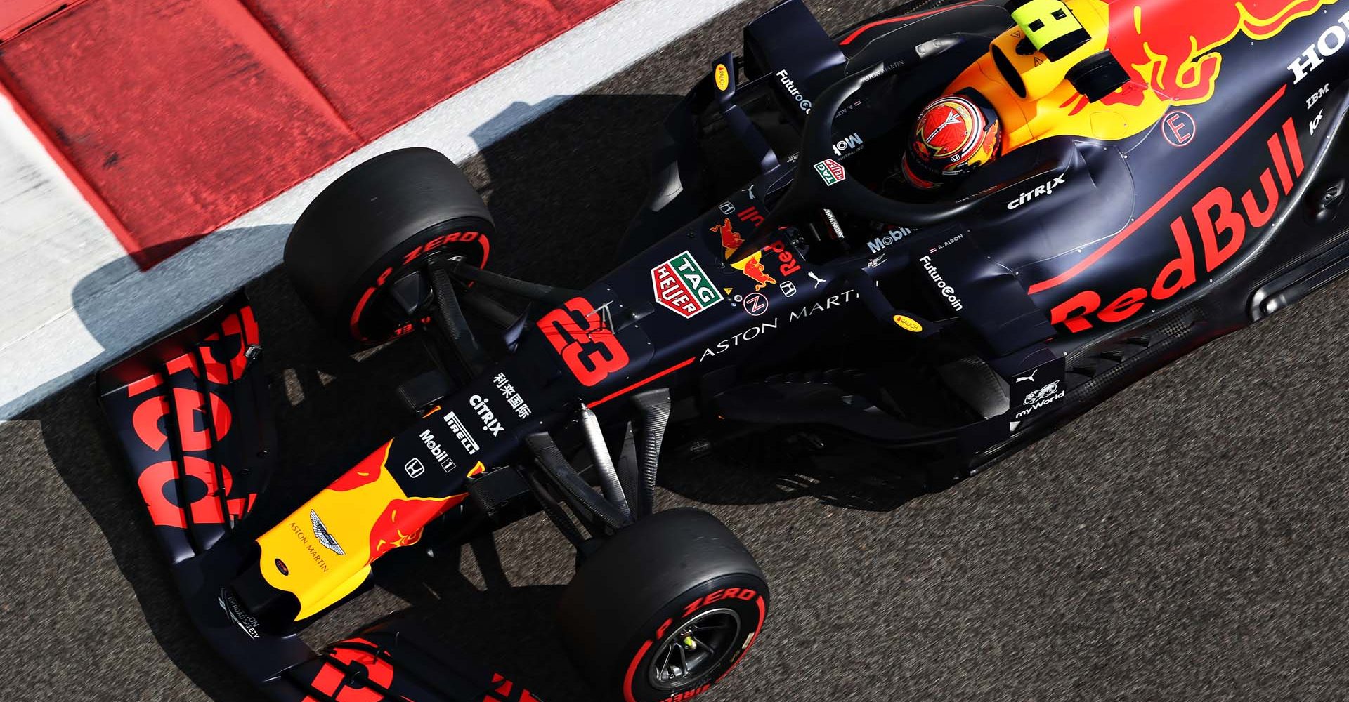 ABU DHABI, UNITED ARAB EMIRATES - NOVEMBER 29: Alexander Albon of Thailand driving the (23) Aston Martin Red Bull Racing RB15 on track during practice for the F1 Grand Prix of Abu Dhabi at Yas Marina Circuit on November 29, 2019 in Abu Dhabi, United Arab Emirates. (Photo by Mark Thompson/Getty Images) // Getty Images / Red Bull Content Pool  // AP-22B6DJNCS1W11 // Usage for editorial use only //