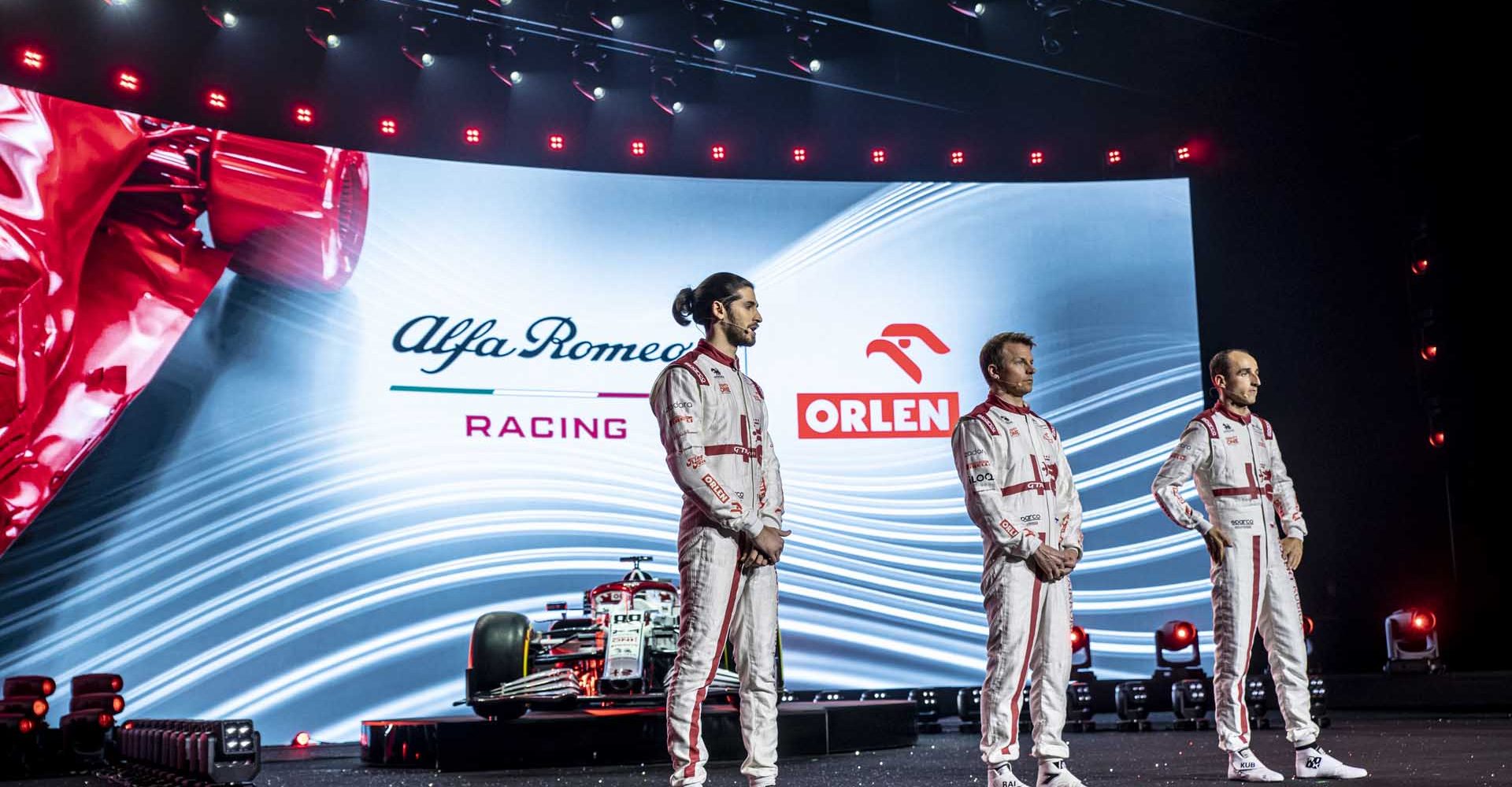 Antonio Giovinazzi, Kimi Räikkönen, Robert Kubica, Alfa Romeo C41 launch, 2021