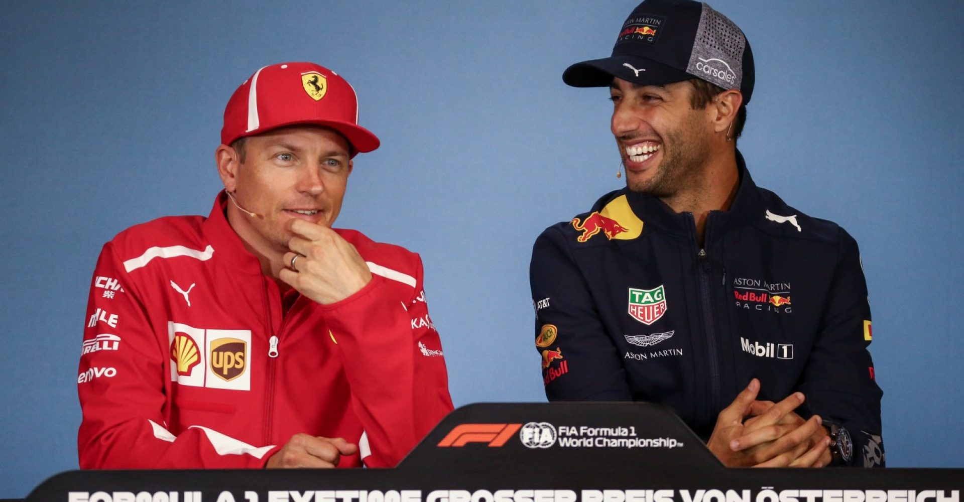 SPIELBERG,AUSTRIA,28.JUN.18 - MOTORSPORTS, FORMULA 1 - Grand Prix of Austria, Red Bull Ring, preview. Image shows Kimi Raikkoenen (FIN/ Ferrari) and Daniel Ricciardo (AUS/ Red Bull Racing).
Photo: GEPA pictures/ Daniel Goetzhaber