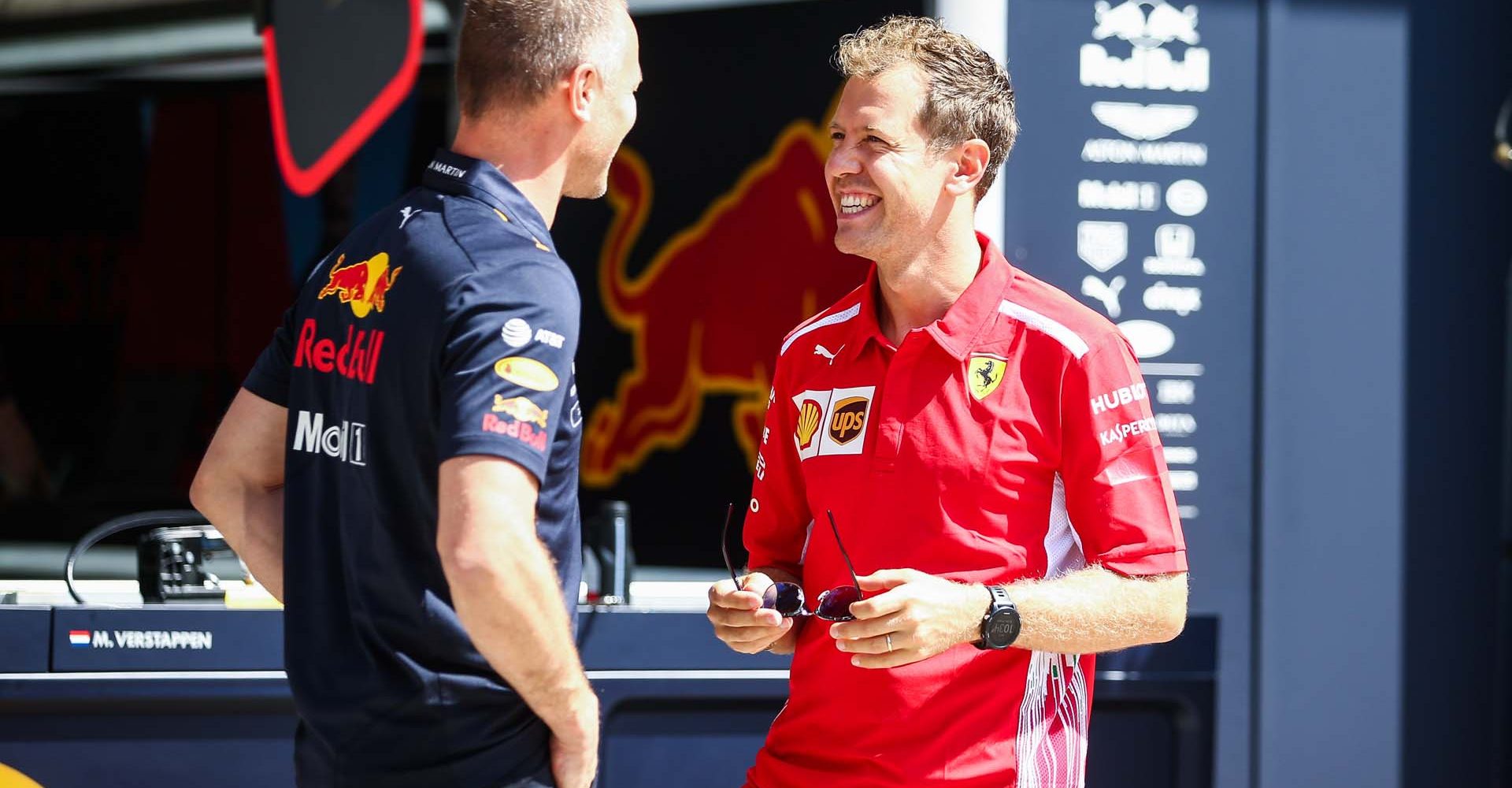 SPIELBERG,AUSTRIA,27.JUN.19 - MOTORSPORTS, FORMULA 1 - Grand Prix of Austria, Red Bull Ring, preview. Image shows Sebastian Vettel (GER/ Ferrari) and an engineer. Photo: GEPA pictures/ Daniel Goetzhaber // GEPA pictures/Red Bull Content Pool // AP-1ZSA39DVD1W11 // Usage for editorial use only // Please go to www.redbullcontentpool.com for further information. //