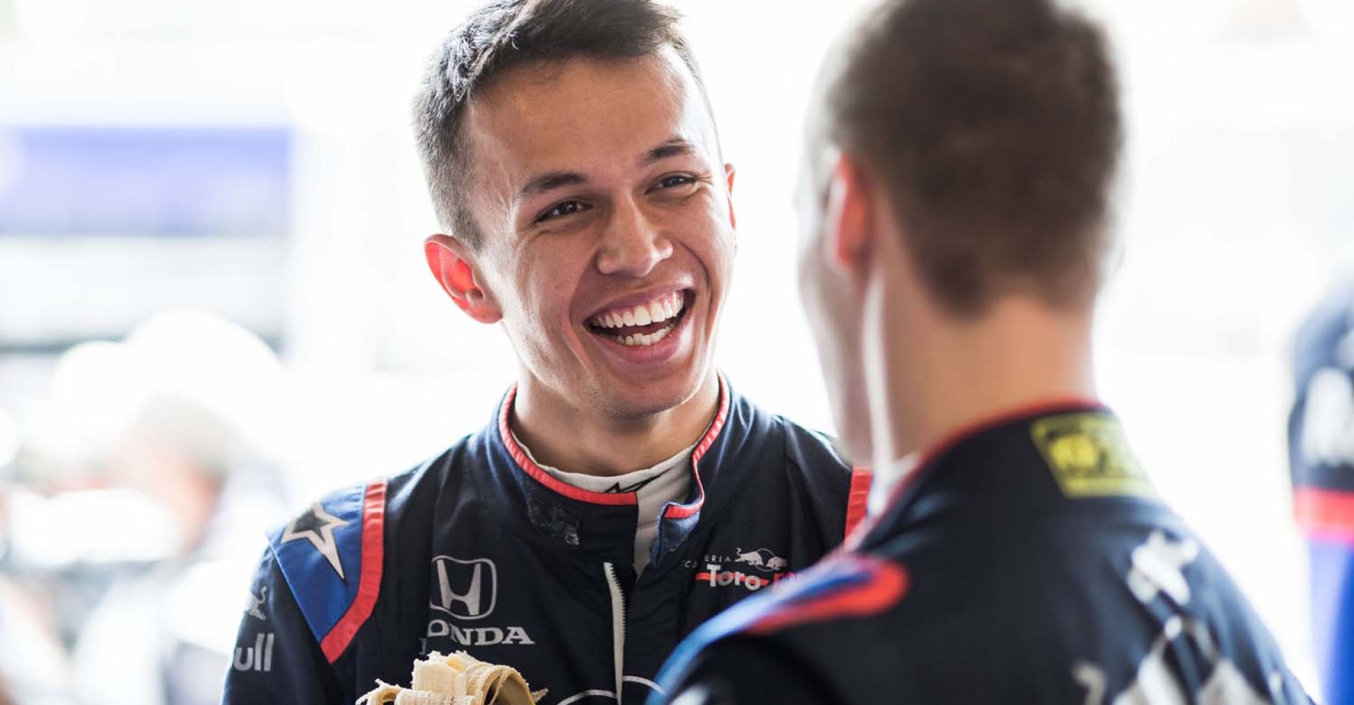 BAKU, AZERBAIJAN - APRIL 26:Alex Albon of Scuderia Toro Rosso and Thailand with Daniil Kvyat of Scuderia Toro Rosso and Russia  during practice for the F1 Grand Prix of Azerbaijan at Baku City Circuit on April 26, 2019 in Baku, Azerbaijan. (Photo by Peter Fox/Getty Images) // Getty Images / Red Bull Content Pool  // AP-1Z5AHP3ZD1W11 // Usage for editorial use only // Please go to www.redbullcontentpool.com for further information. //