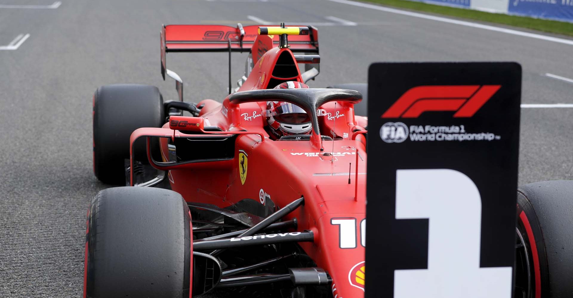 SPA-FRANCORCHAMPS, BELGIUM - AUGUST 31: Charles Leclerc, Ferrari SF90 finishes in Pole Position during the Belgian GP at Spa-Francorchamps on August 31, 2019 in Spa-Francorchamps, Belgium. (Photo by Steven Tee / LAT Images)