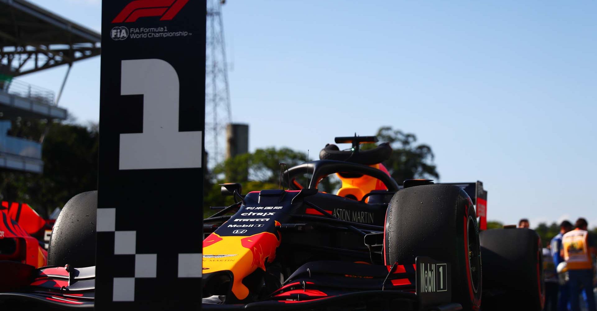 SAO PAULO, BRAZIL - NOVEMBER 16: The car of pole position qualifier Max Verstappen of Netherlands and Red Bull Racing is seen in parc ferme during qualifying for the F1 Grand Prix of Brazil at Autodromo Jose Carlos Pace on November 16, 2019 in Sao Paulo, Brazil. (Photo by Dan Istitene/Getty Images) // Getty Images / Red Bull Content Pool  // AP-2273GK9QH2111 // Usage for editorial use only //