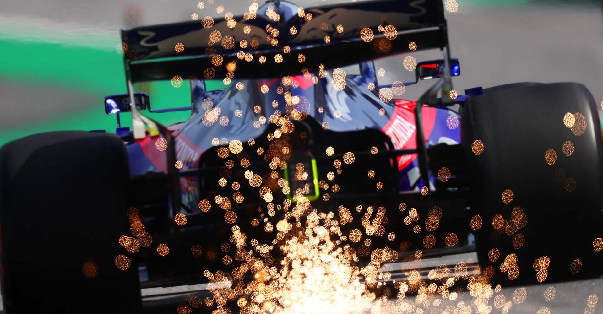 SAO PAULO, BRAZIL - NOVEMBER 17: Sparks fly behind Pierre Gasly of France driving the (10) Scuderia Toro Rosso STR14 Honda on track during the F1 Grand Prix of Brazil at Autodromo Jose Carlos Pace on November 17, 2019 in Sao Paulo, Brazil. (Photo by Dan Istitene/Getty Images) *** BESTPIX *** // Getty Images / Red Bull Content Pool  // AP-227DYNVNH2111 // Usage for editorial use only //