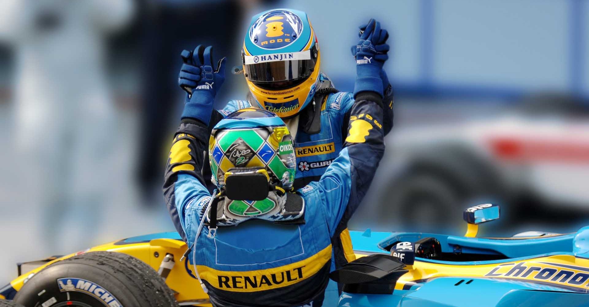 AMBIANCE VICTOIRE ET PODIUM Fernando Alonso Giancarlo Fisichella Renault