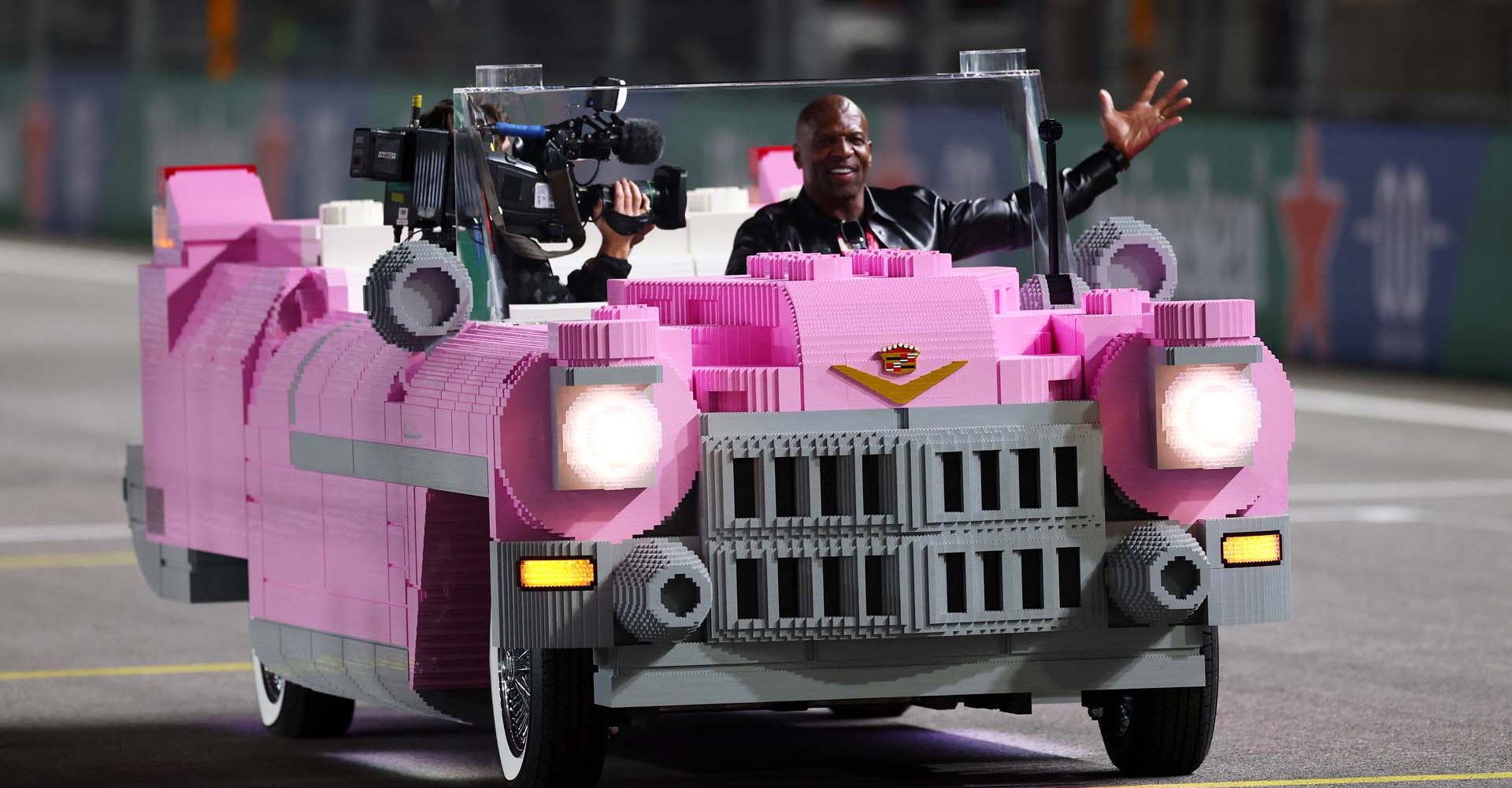LAS VEGAS, NEVADA - NOVEMBER 22: Terry Crews drives the Lego Cadillac car during the F1 Grand Prix of Las Vegas at Las Vegas Strip Circuit on November 22, 2025 in Las Vegas, Nevada. (Photo by Clive Rose/Getty Images)
