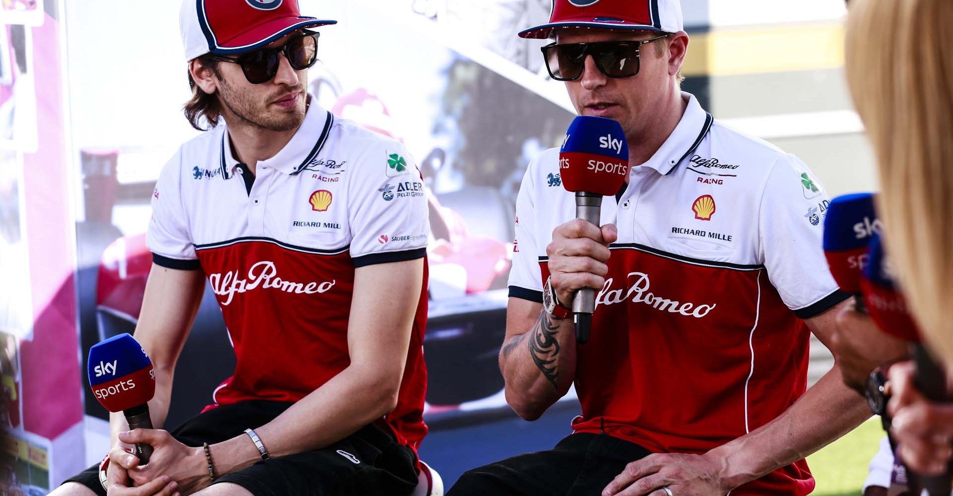 GIOVINAZZI Antonio (ita), Alfa Romeo Racing C38, portrait and RAIKKONEN Kimi Räikkönen(fin), Alfa Romeo Racing C38, portrait at an interview with Sky sports during the 2019 Formula One World Championship, Grand Prix of Austria from June 27 to 31, in Spielberg, Austria - Photo Xavi Bonilla / DPPI