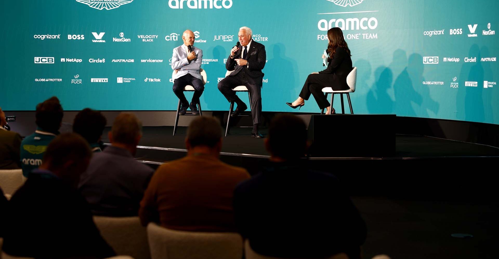 portrait, TS-Live, Aston Martin HQ Silverstone, F12416a, F1, GP, Great Britain
Adrian Newey, Managing Technical Partner, Aston Martin F1 Team and Lawrence Stroll, Owner, Aston Martin F1 Team onstage