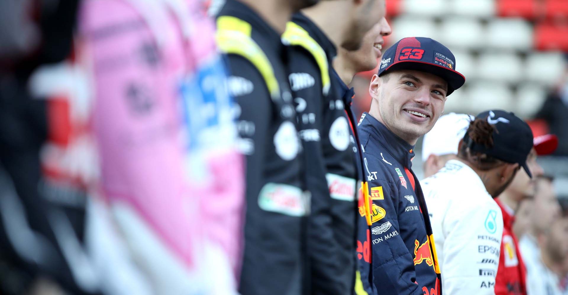 BARCELONA, SPAIN - FEBRUARY 19: Max Verstappen of Netherlands and Red Bull Racing looks on as drivers line up on the grid for a photo prior to day one of Formula 1 Winter Testing at Circuit de Barcelona-Catalunya on February 19, 2020 in Barcelona, Spain. (Photo by Mark Thompson/Getty Images) // Getty Images / Red Bull Content Pool  // AP-235K3D3NS2111 // Usage for editorial use only //