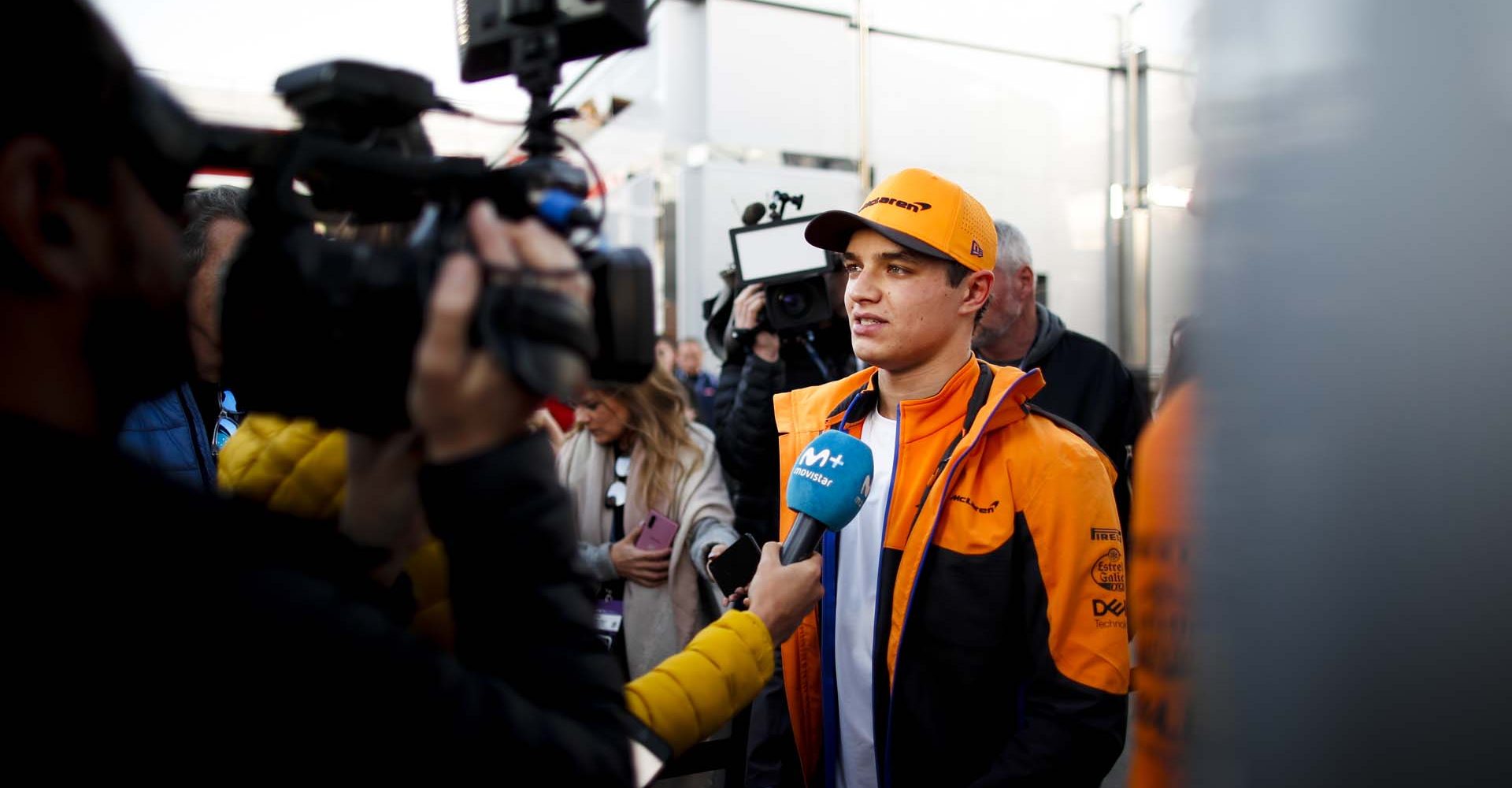 Lando Norris, McLaren speaks to the media