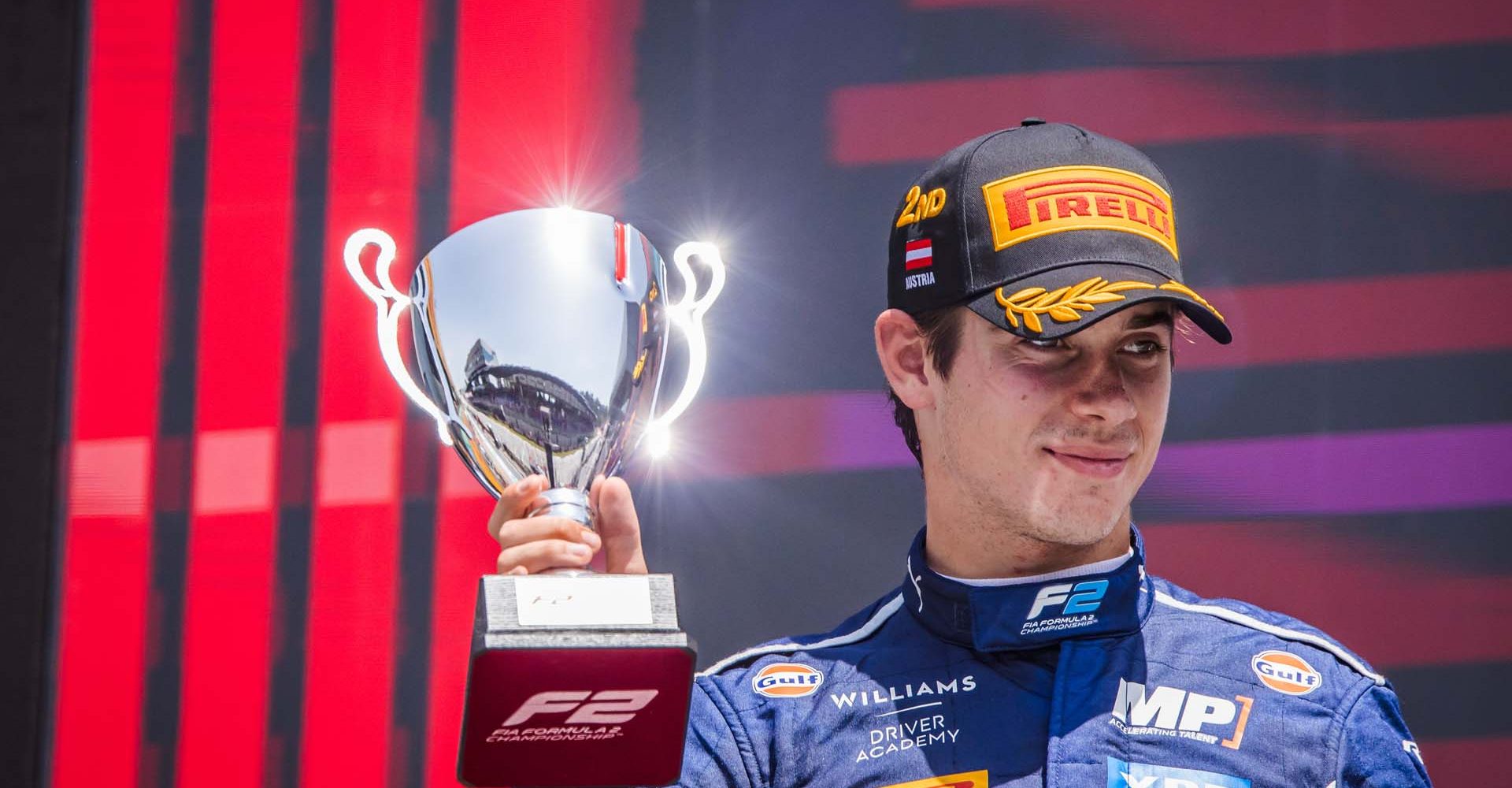 Franco Colapinto (ARG) MP Motorsport celebrates his second position on the podium.
30.06.2024. FIA Formula 2 Championship, Rd 7, Feature Race, Spielberg, Austria, Sunday.