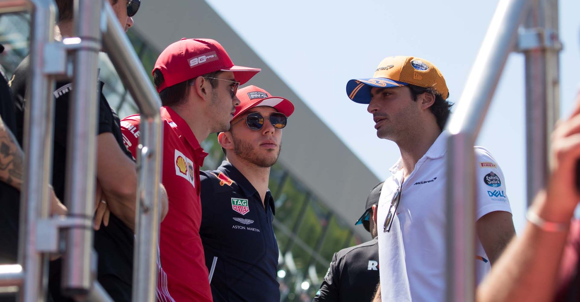 SPIELBERG,AUSTRIA,30.JUN.19 - MOTORSPORTS, FORMULA 1 - Grand Prix of Austria, Red Bull Ring. Image shows Romain Grosjean (FRA/ Haas), Charles Leclerc (MON/ Ferrari), Pierre Gasly (FRA/ Red Bull Racing) and Carlos Sainz Jr. (ESP/ McLaren). Photo: GEPA pictures/ Daniel Goetzhaber - For editorial use only. Image is free of charge.