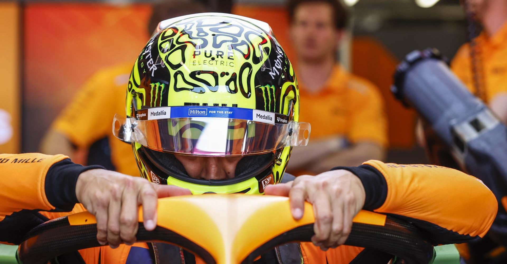 Lando Norris, McLaren F1 Team, settles in the car