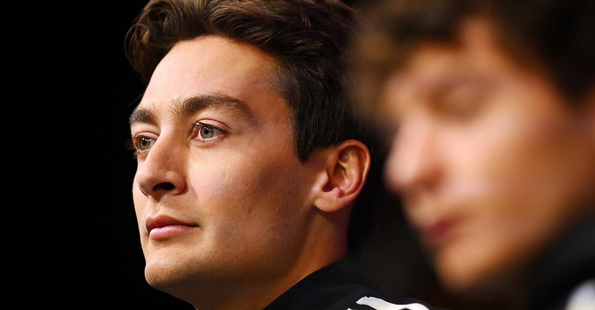 LONDON, ENGLAND - FEBRUARY 18: George Russell of Great Britain and Mercedes AMG Petronas F1 Team looks on during a press conference prior to F1 75 Live at InterContinental London O2 on February 18, 2025 in London, England. (Photo by Clive Mason - Formula 1/Formula 1 via Getty Images)