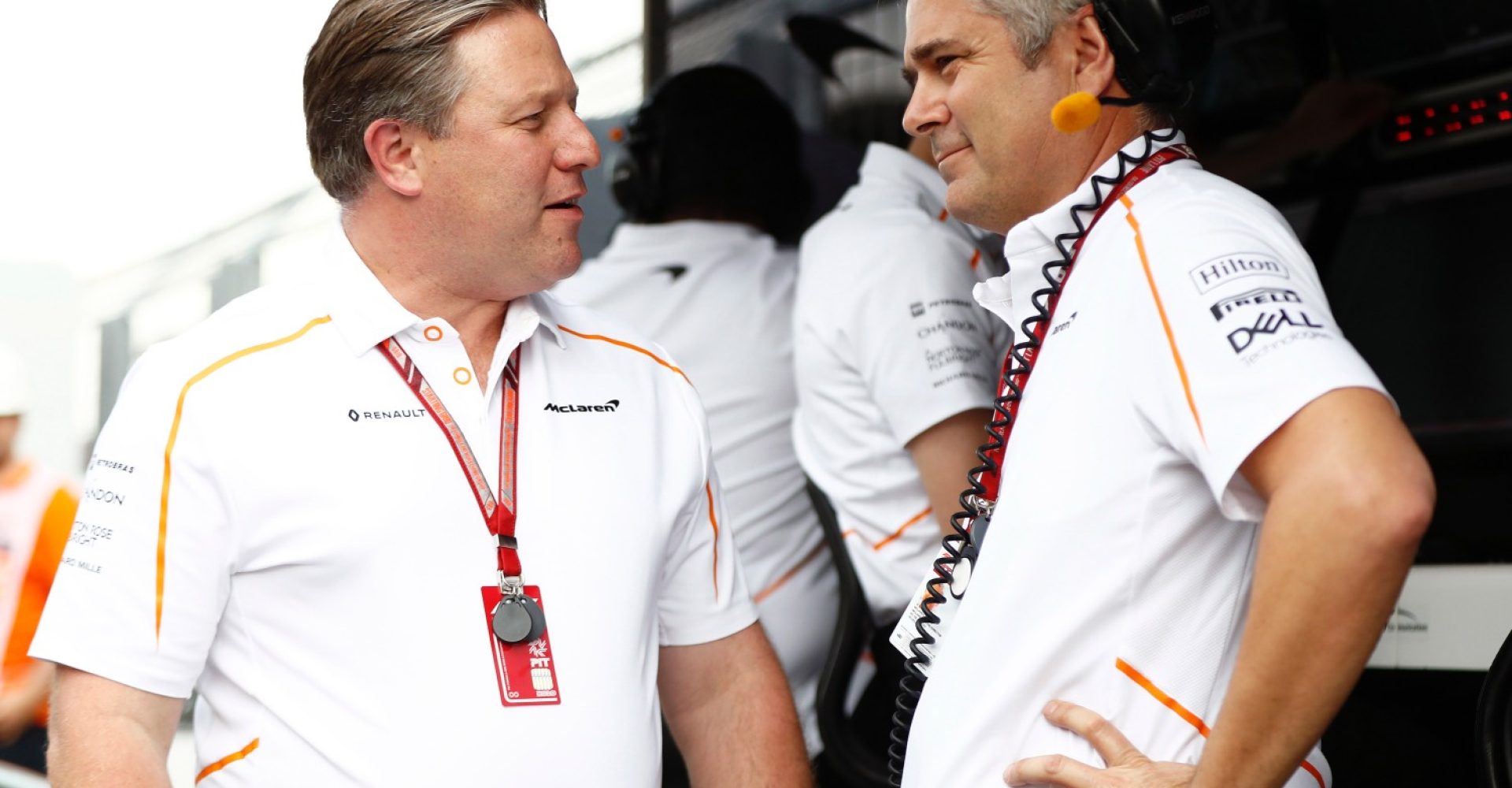 Hungaroring, Budapest, Hungary.
Saturday 28 July 2018.
Zak Brown, Executive Director, McLaren Technology Group, and Gil de Ferrarn, Sporting Director, McLaren.
Photo: Glenn Dunbar/McLaren
ref: Digital Image _X4I1271