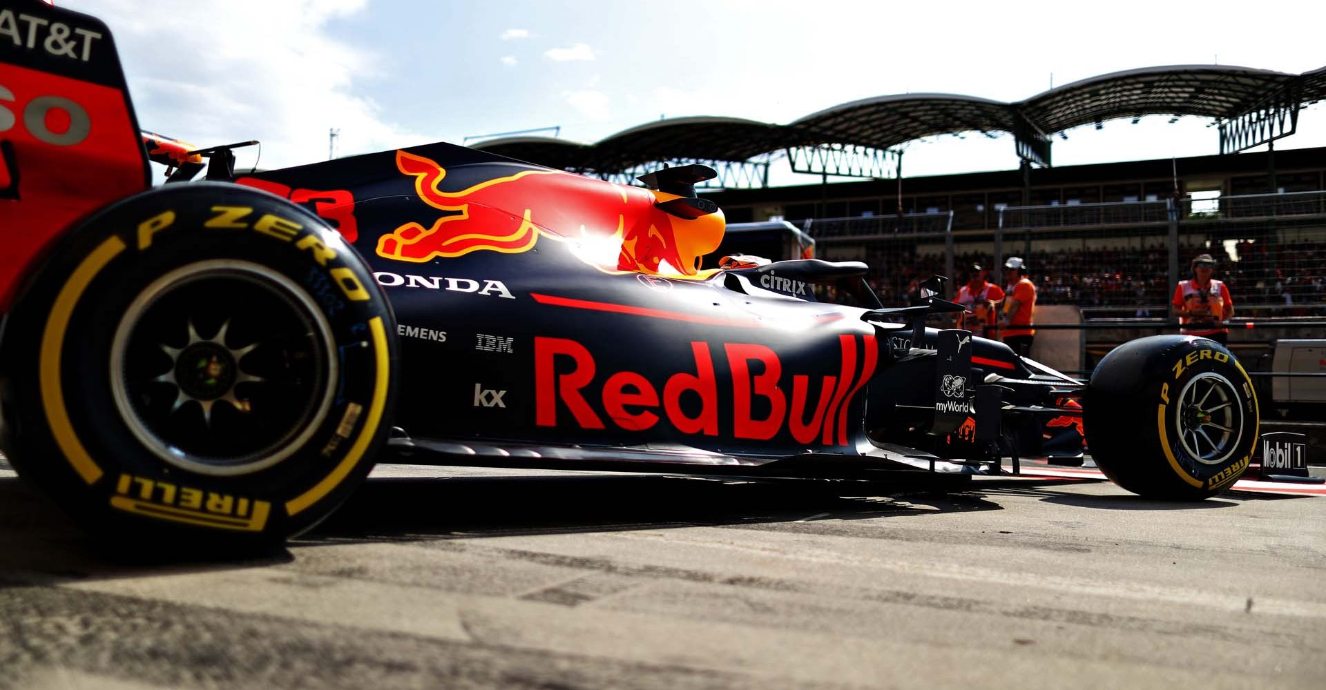 BUDAPEST, HUNGARY - AUGUST 03: Max Verstappen of the Netherlands driving the (33) Aston Martin Red Bull Racing RB15 leaves the garage during qualifying for the F1 Grand Prix of Hungary at Hungaroring on August 03, 2019 in Budapest, Hungary. (Photo by Mark Thompson/Getty Images) // Getty Images / Red Bull Content Pool  // AP-2157ANN6W1W11 // Usage for editorial use only // Please go to www.redbullcontentpool.com for further information. //