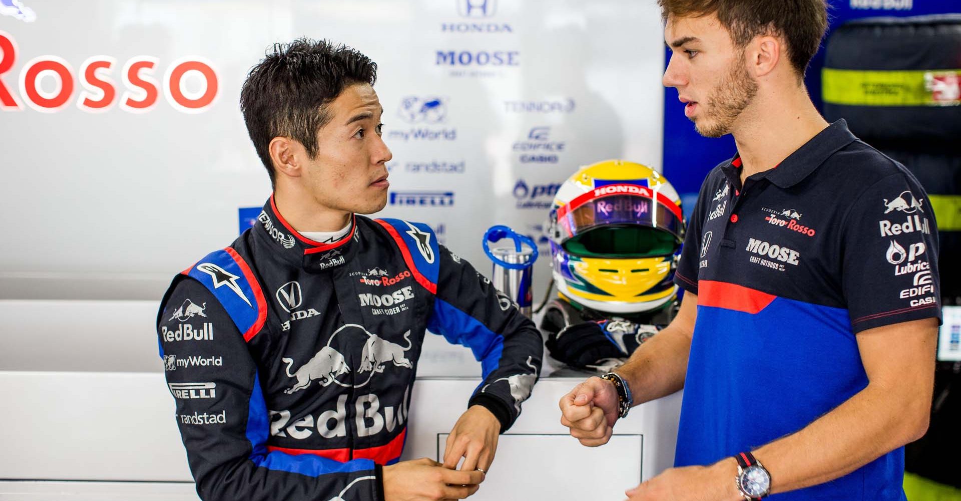 SUZUKA, JAPAN - OCTOBER 11: Naoki Yamamoto of Scuderia Toro Rosso and Japan with Pierre Gasly of Scuderia Toro Rosso and France during practice for the F1 Grand Prix of Japan at Suzuka Circuit on October 11, 2019 in Suzuka, Japan. (Photo by Peter Fox/Getty Images) // Getty Images / Red Bull Content Pool  // AP-21UA4G73S2111 // Usage for editorial use only //