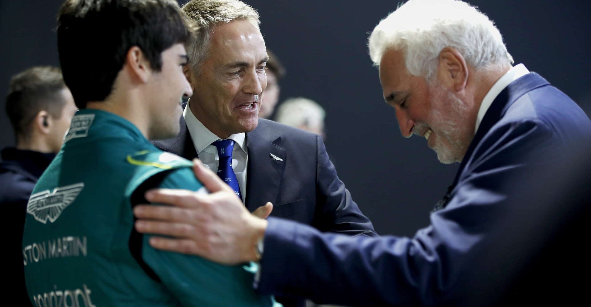 Lawrence Stroll, co-owner of Aston Martin, talks to Martin Whitmarsh, CEO of Aston Martin F1 and Lance Stroll, Aston Martin