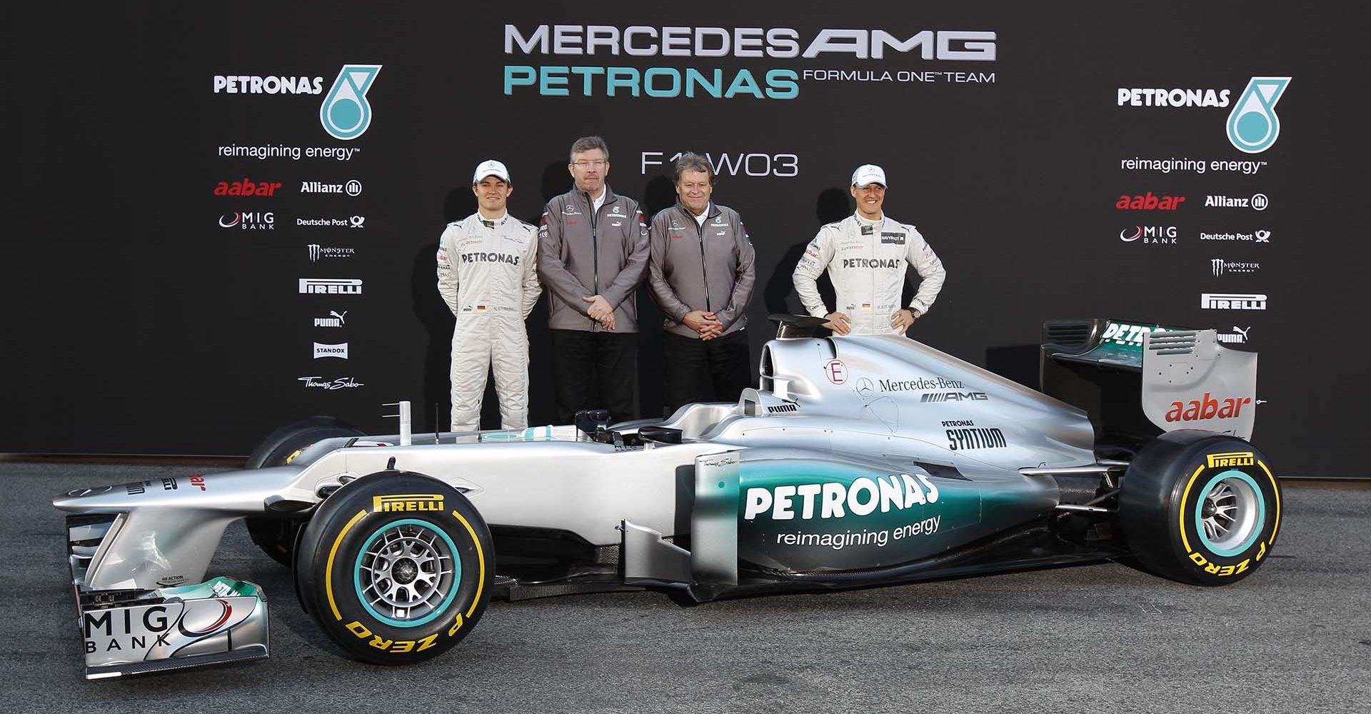 2012 Barcelona Test, Day 1, Nico Rosberg, Ross Brawn, Norbert Haug, Michael Schumacher, Launch