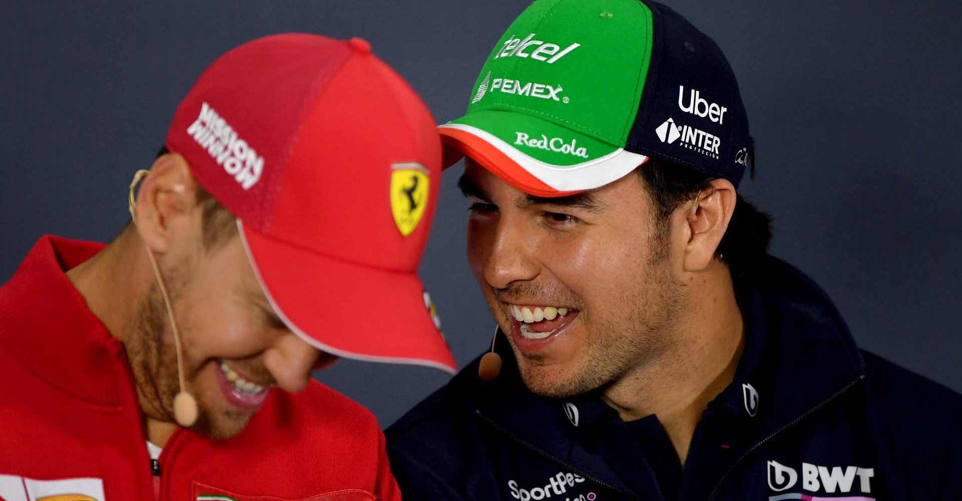 Sergio Perez, Racing Point attends the FIA press conference. Sebastian Vettel