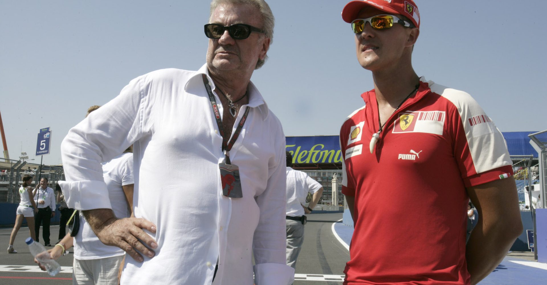 2009 GP2 Series. Round 7. 
Valencia Street Circuit, Valencia, Spain. 22nd August.
Saturday Race.
Michael Schumacher, Ferrari, with Willi Weber. Portrait
World Copyright: Alastair Staley / GP2 Series Media Service.
Ref: _P9O1273.jpg