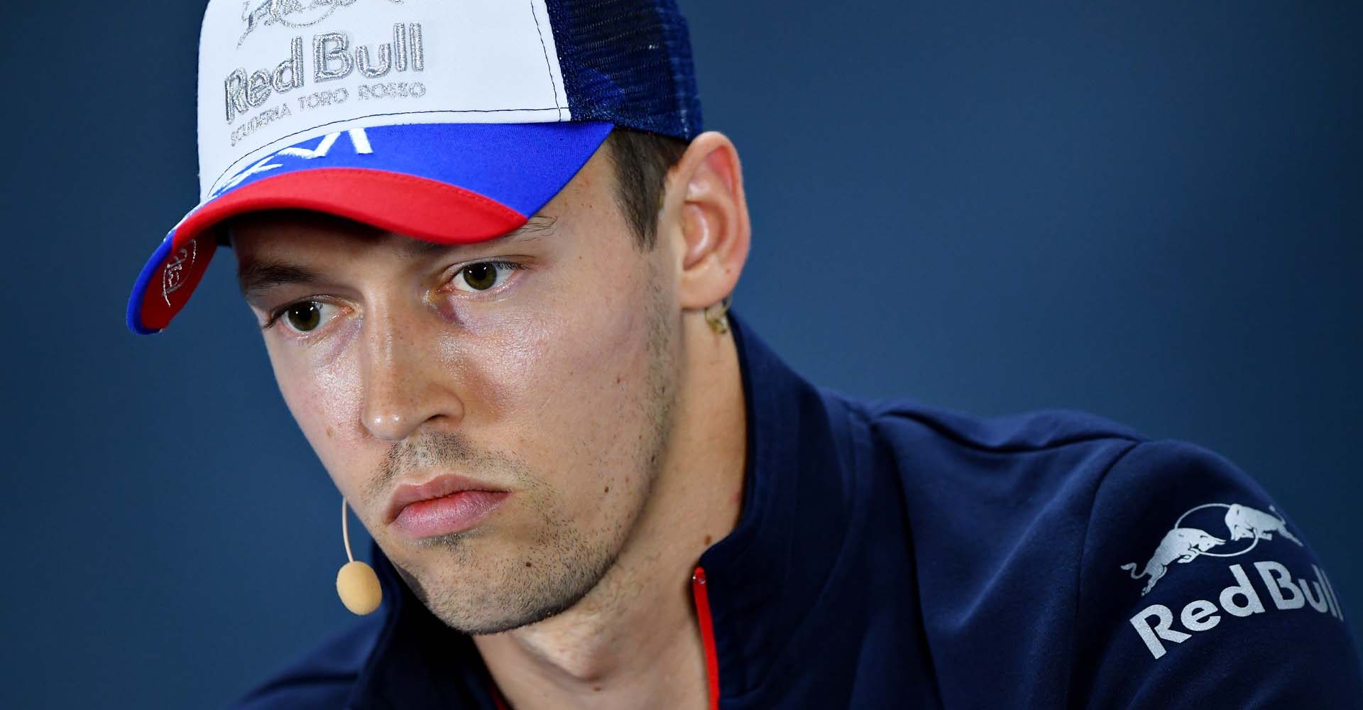 SOCHI, RUSSIA - SEPTEMBER 26: Daniil Kvyat of Russia and Scuderia Toro Rosso talks in the Drivers Press Conference during previews ahead of the F1 Grand Prix of Russia at Sochi Autodrom on September 26, 2019 in Sochi, Russia. (Photo by Clive Mason/Getty Images) // Getty Images / Red Bull Content Pool  // AP-21PK6EQK11W11 // Usage for editorial use only //