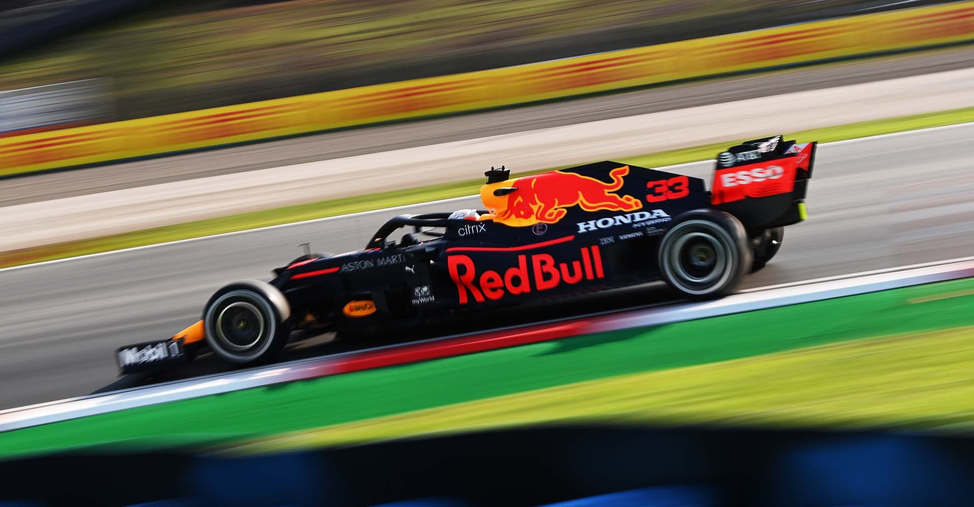 ISTANBUL, TURKEY - NOVEMBER 13: Max Verstappen of the Netherlands driving the (33) Aston Martin Red Bull Racing RB16 on track during practice ahead of the F1 Grand Prix of Turkey at Intercity Istanbul Park on November 13, 2020 in Istanbul, Turkey. (Photo by Ozan Kose-Pool/Getty Images)