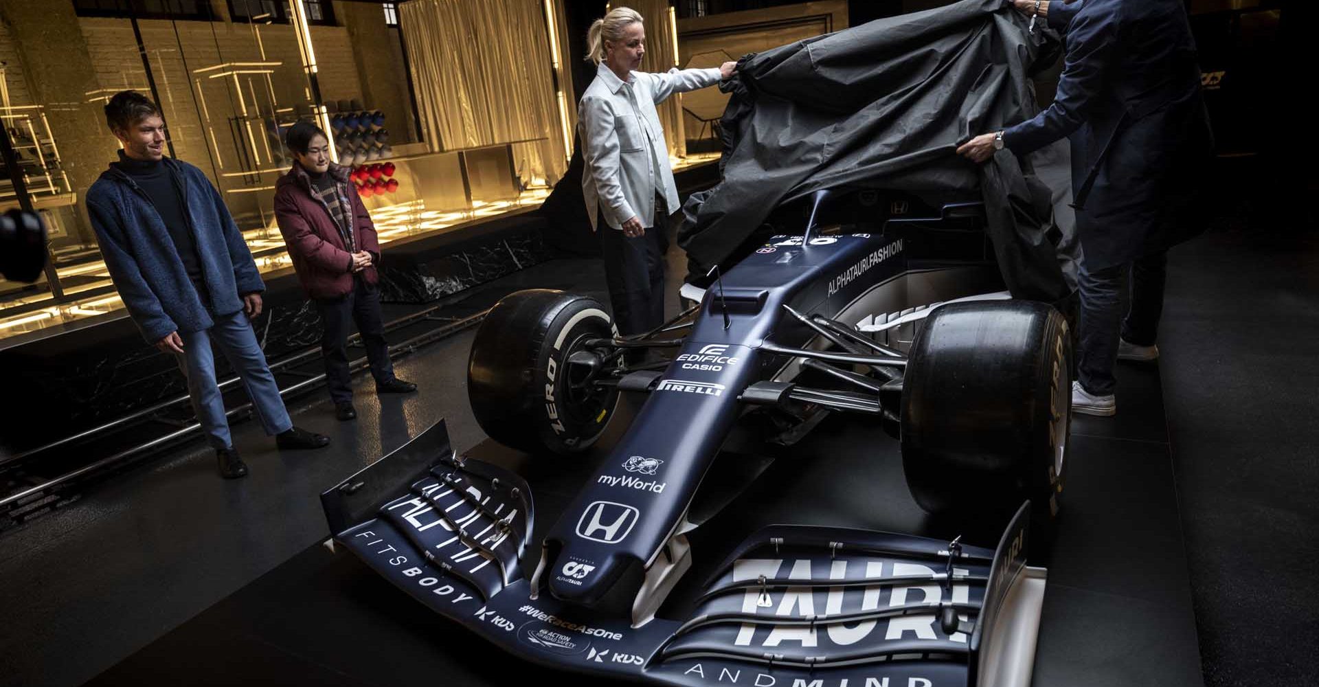 Yuki Tsunoda of Japan and Pierre Gasly of France seen during the Suderia AlphaTauri AT02 Livery Reveal 2021 - Fashion meets Formula 1 in Salzburg, Austria on February 15, 2021. // Joerg Mitter / Red Bull Content Pool // SI202102180273 // Usage for editorial use only //