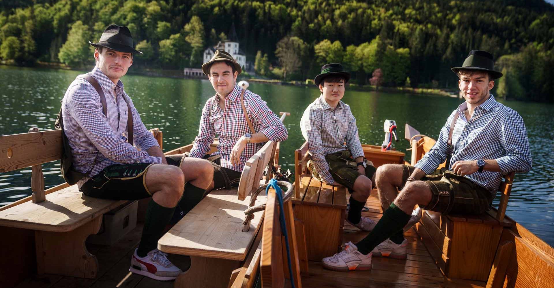 Max Verstappen, Sergio Perez, Yuki Tsunoda and Pierre Gasly  seen during the Red Bull Schnitzeljagd at the Grundlsee, Austria on May 16, 2021 // SI202106210033 // Usage for editorial use only //