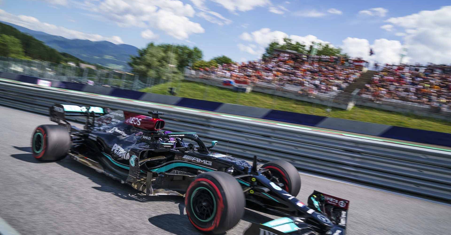 Lewis Hamilton races during the FIA Formula One World Championship 2021 in Spielberg, Austria on July 3, 2021