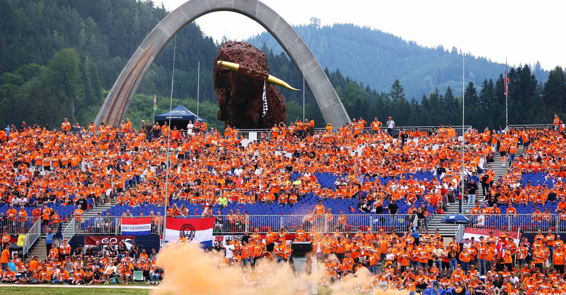 SPIELBERG, AUSTRIA - JULY 04: Max Verstappen of Netherlands and Red Bull Racing fans show their support before the F1 Grand Prix of Austria at Red Bull Ring on July 04, 2021 in Spielberg, Austria. (Photo by Getty Images/Getty Images)