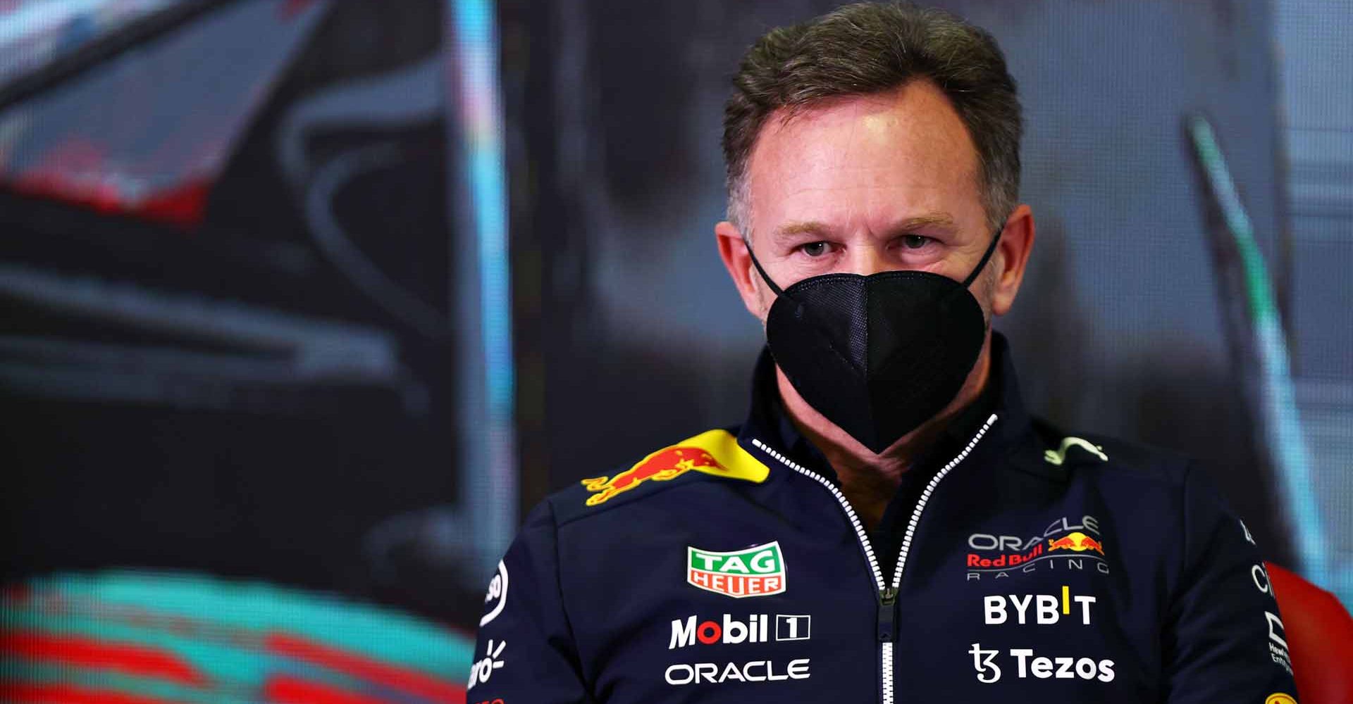 BARCELONA, SPAIN - FEBRUARY 23: Red Bull Racing Team Principal Christian Horner talks in the Team Principals Press Conference  during Day One of F1 Testing at Circuit de Barcelona-Catalunya on February 23, 2022 in Barcelona, Spain. (Photo by Getty Images/Getty Images)