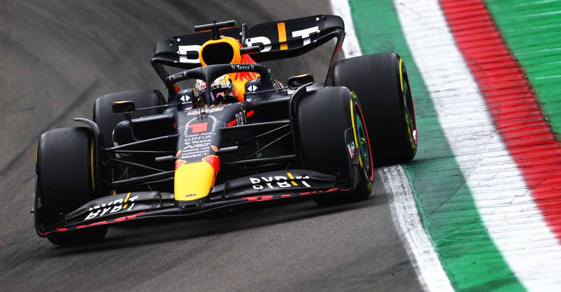 IMOLA, ITALY - APRIL 23: Max Verstappen of the Netherlands driving the (1) Oracle Red Bull Racing RB18 on track during practice ahead of the F1 Grand Prix of Emilia Romagna at Autodromo Enzo e Dino Ferrari on April 23, 2022 in Imola, Italy. (Photo by Clive Mason/Getty Images)