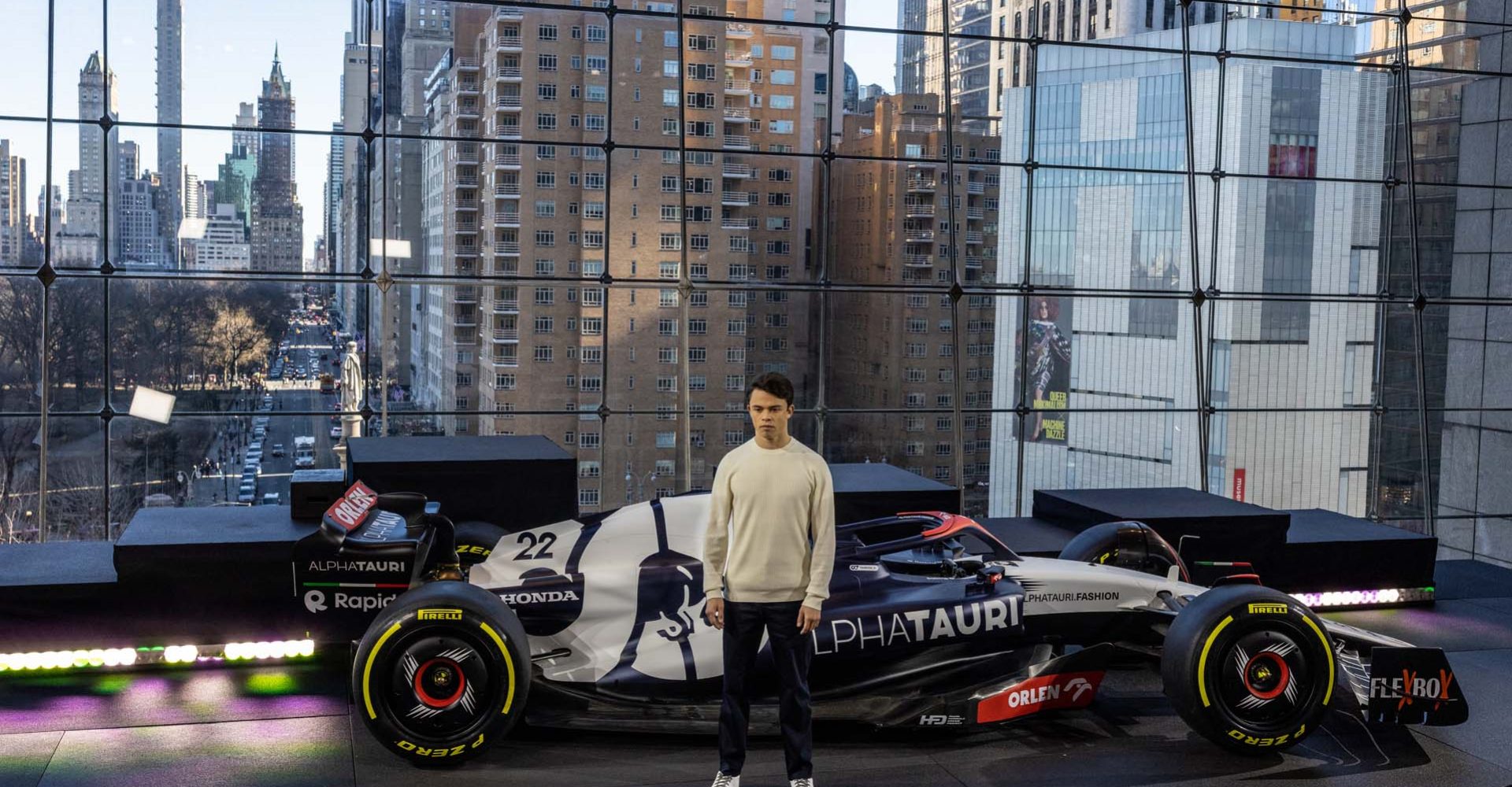 Scuderia AlphaTauri Formula One driver Nyck De Vries poses for a portrait during the Scuderia AlphaTauri Season Launch at Lincoln Center in New York, NY on 11 February, 2023. // Colin Kerrigan / Red Bull Content Pool // SI202302120228 // Usage for editorial use only //