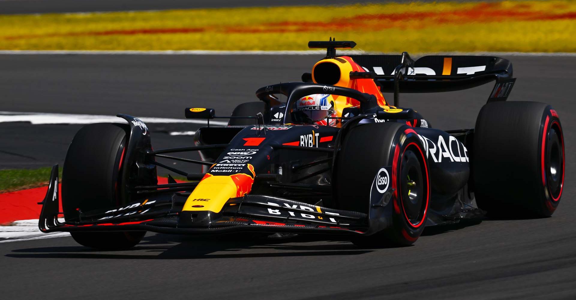 NORTHAMPTON, ENGLAND - JULY 07: Max Verstappen of the Netherlands driving the (1) Oracle Red Bull Racing RB19 on track  during practice ahead of the F1 Grand Prix of Great Britain at Silverstone Circuit on July 07, 2023 in Northampton, England. (Photo by Dan Mullan/Getty Images)