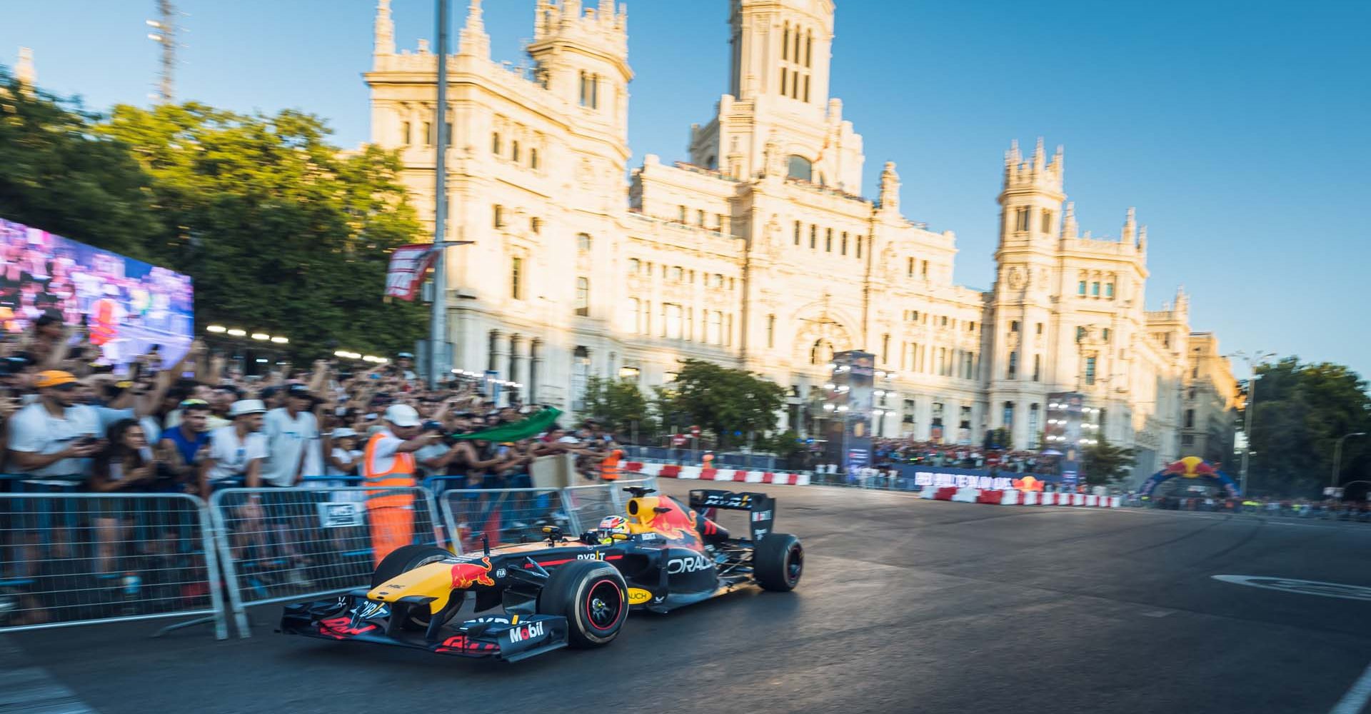 Sergio "Checo" Perez performs during Red Bull Showrun in Madrid, Spain on 15 July 2023. // Sebas Romero / Red Bull Content Pool // SI202307160017 // Usage for editorial use only //