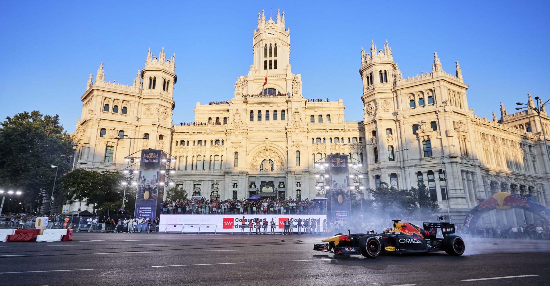 Sergio "Checo" Perez performs during Red Bull Showrun in Madrid, Spain on 15 July 2023. // Jacobo Medrano / Red Bull Content Pool // SI202307160037 // Usage for editorial use only //