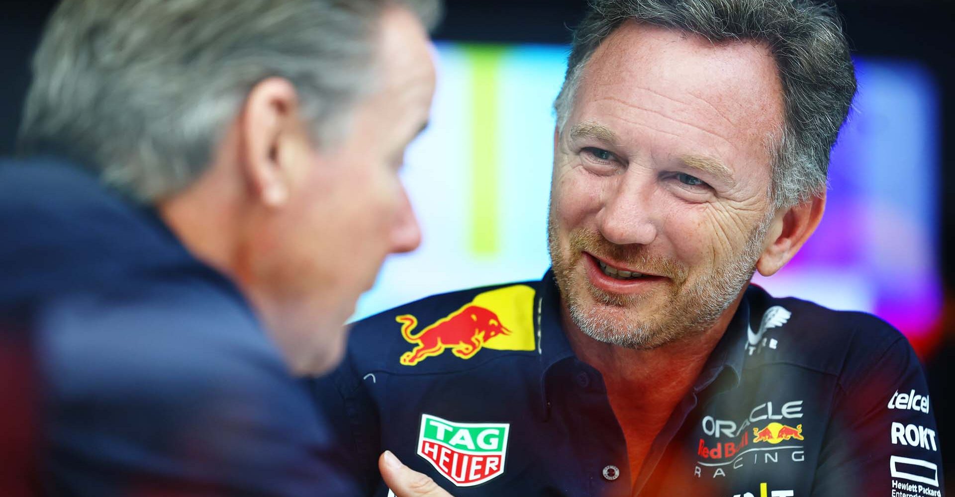 SAO PAULO, BRAZIL - NOVEMBER 03: Red Bull Racing Team Principal Christian Horner talks in the Paddock prior to practice ahead of the F1 Grand Prix of Brazil at Autodromo Jose Carlos Pace on November 03, 2023 in Sao Paulo, Brazil. (Photo by Mark Thompson/Getty Images) // Getty Images / Red Bull Content Pool // SI202311031008 // Usage for editorial use only //